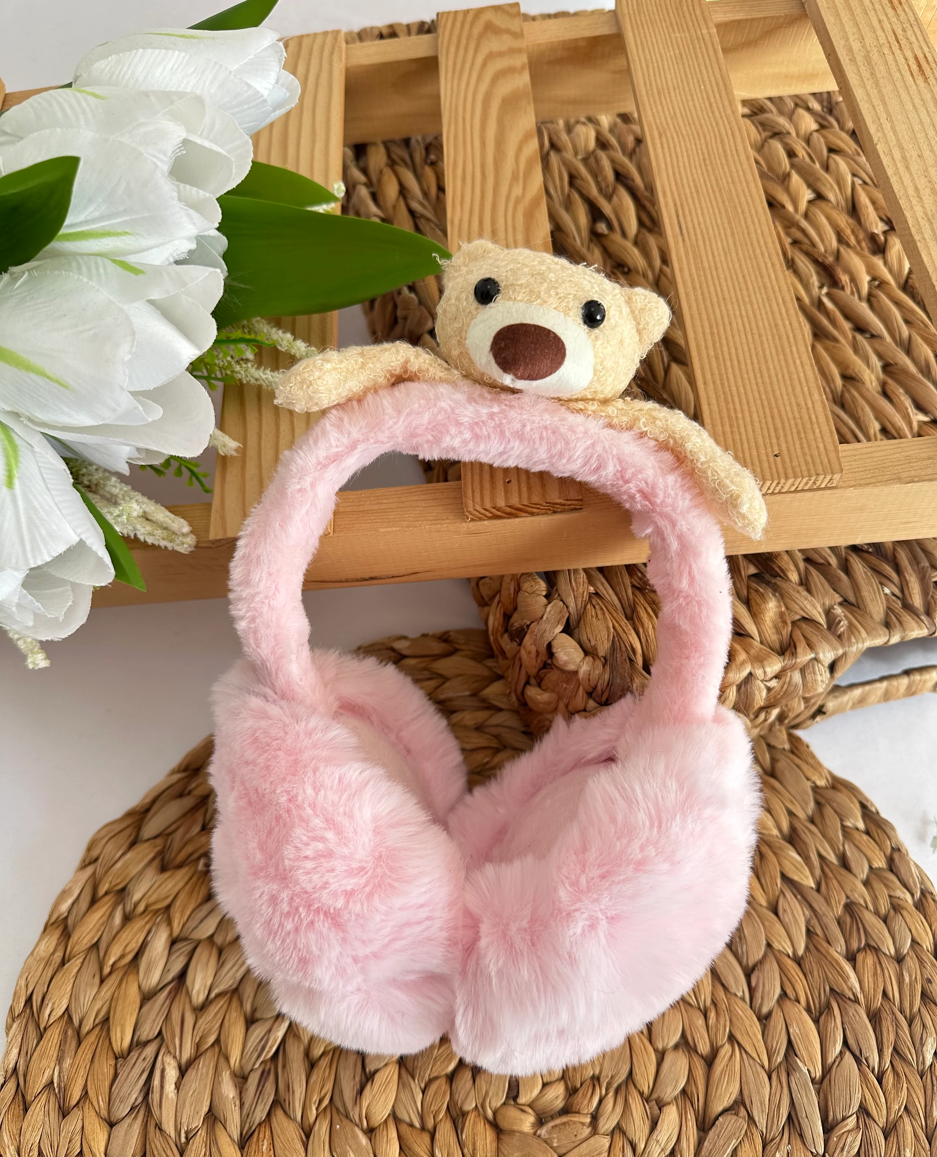 Kız Çocuk Pembe Ayıcıklı Peluş Kulaklık