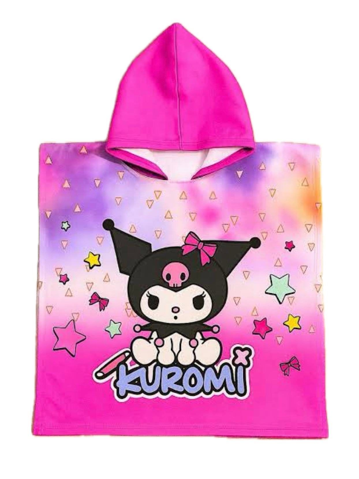 Kız Çocuk Pembe Yıldız Desenli Kuromi Panço Havlu