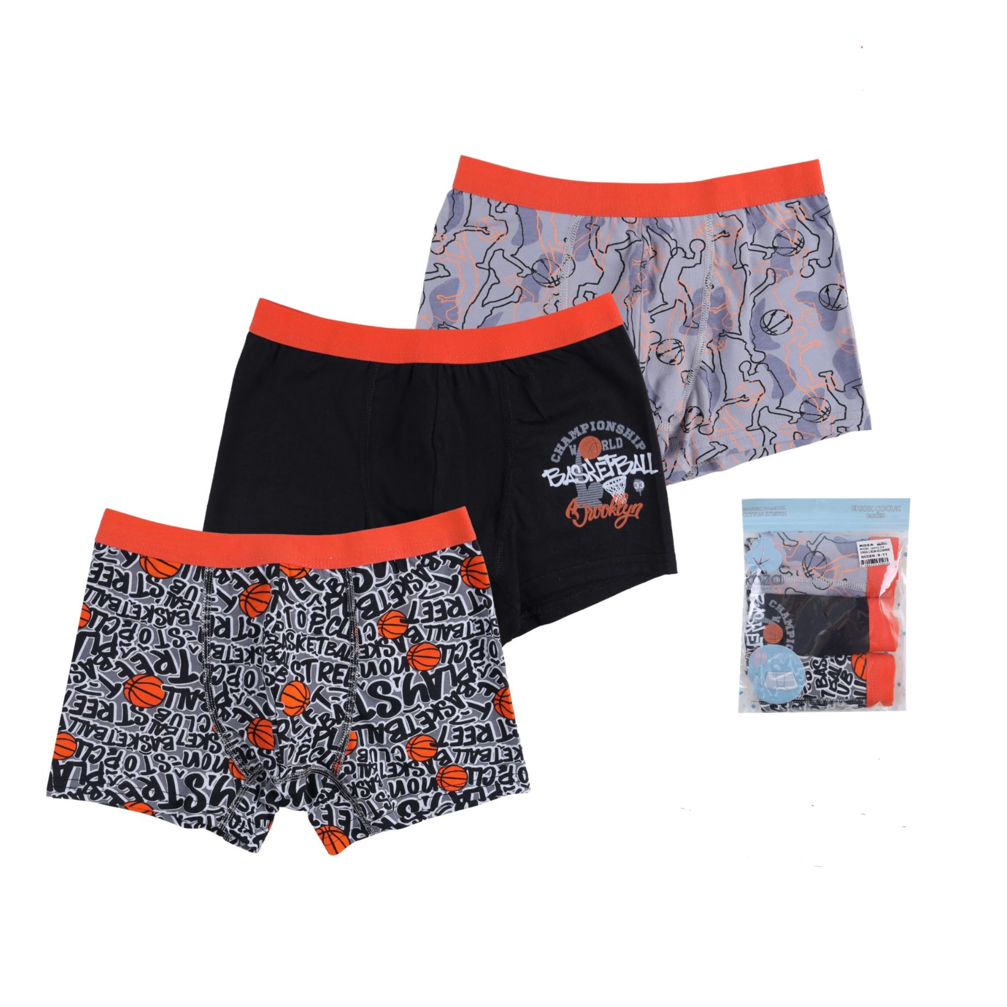 Erkek Çocuk Basketball Desenli  3’lü Boxer Set