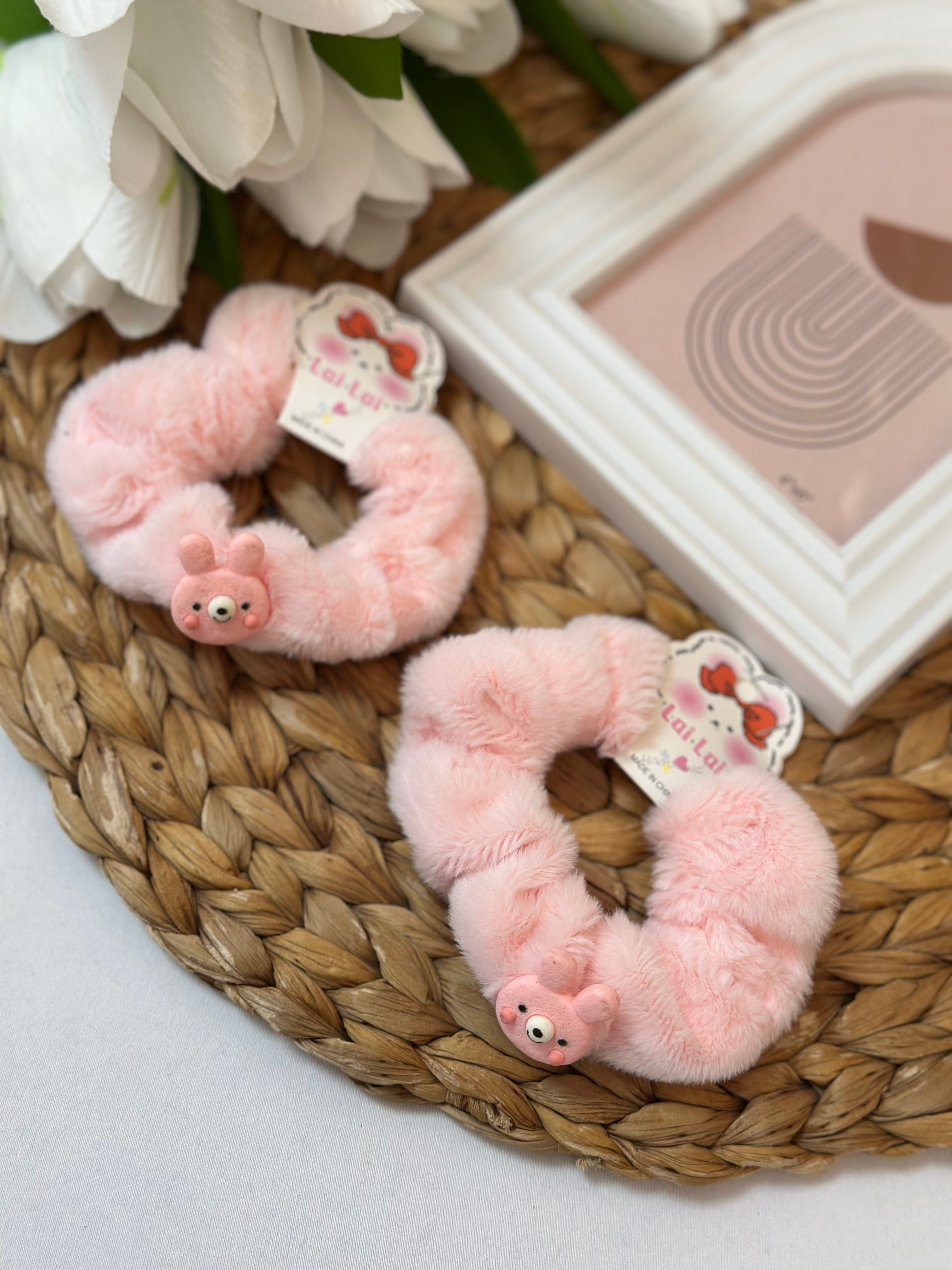 Pembe Tavşancık Peluş 2'li Lastik Toka