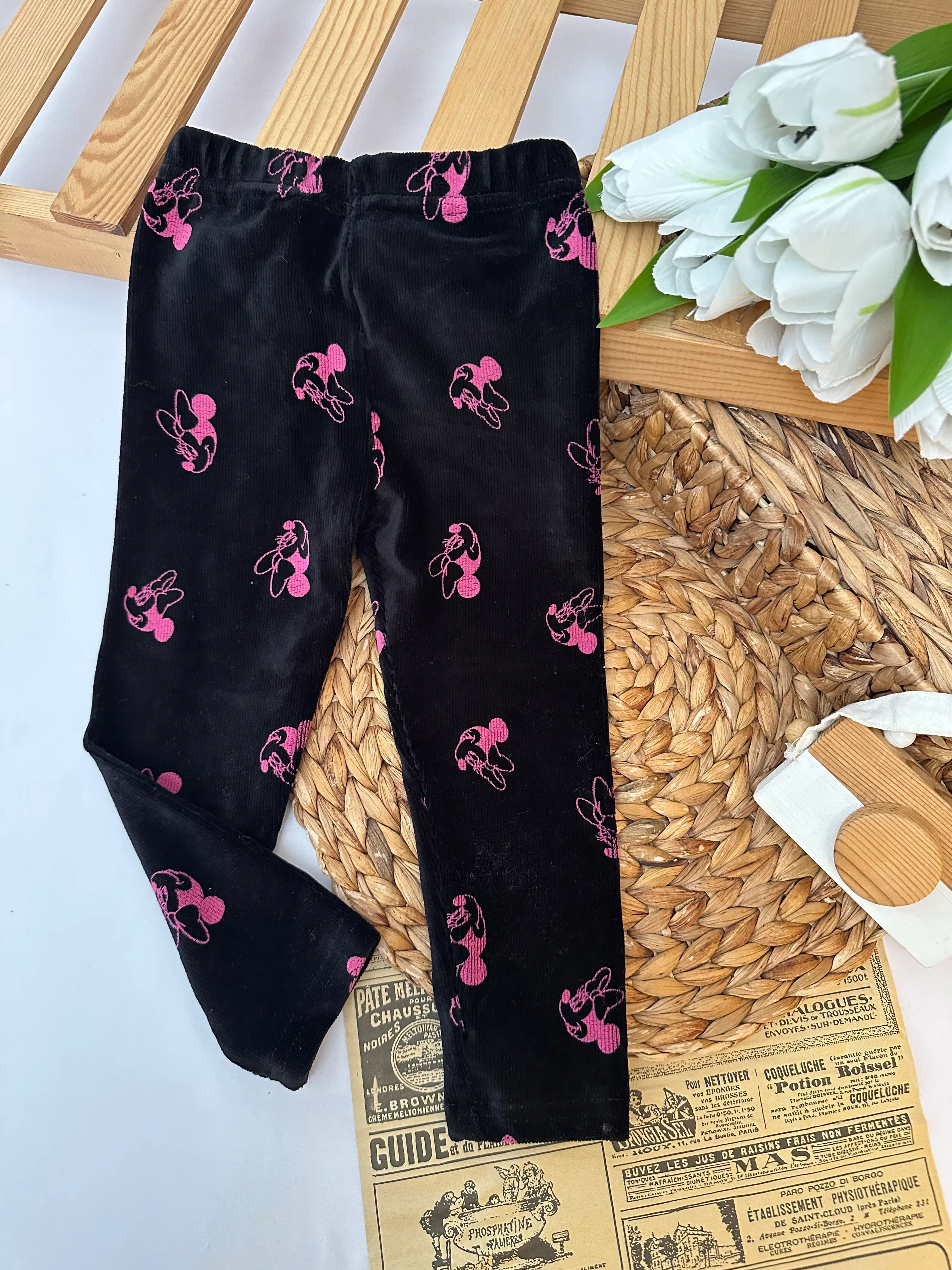 Kız Çocuk Siyah Minnie Kadife Tayt