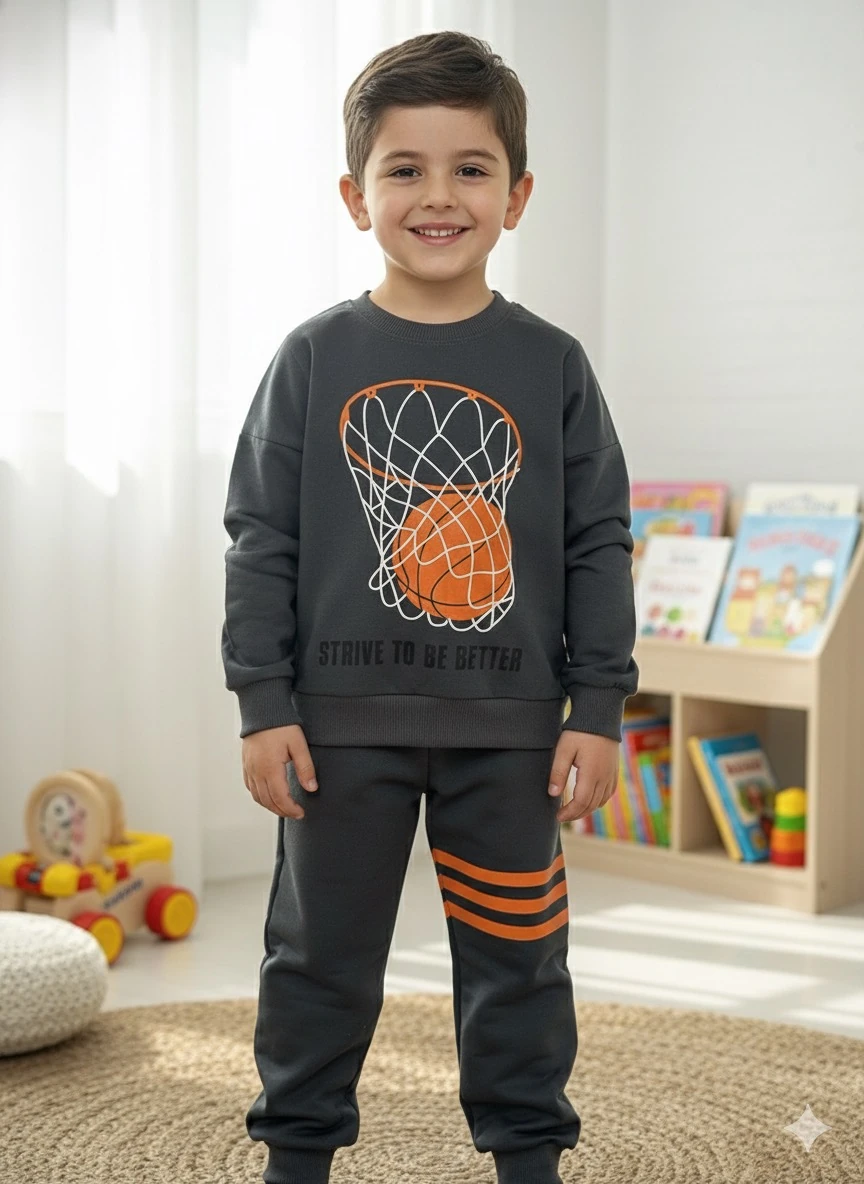 Erkek Çocuk Antrasit Basket Baskılı Takım