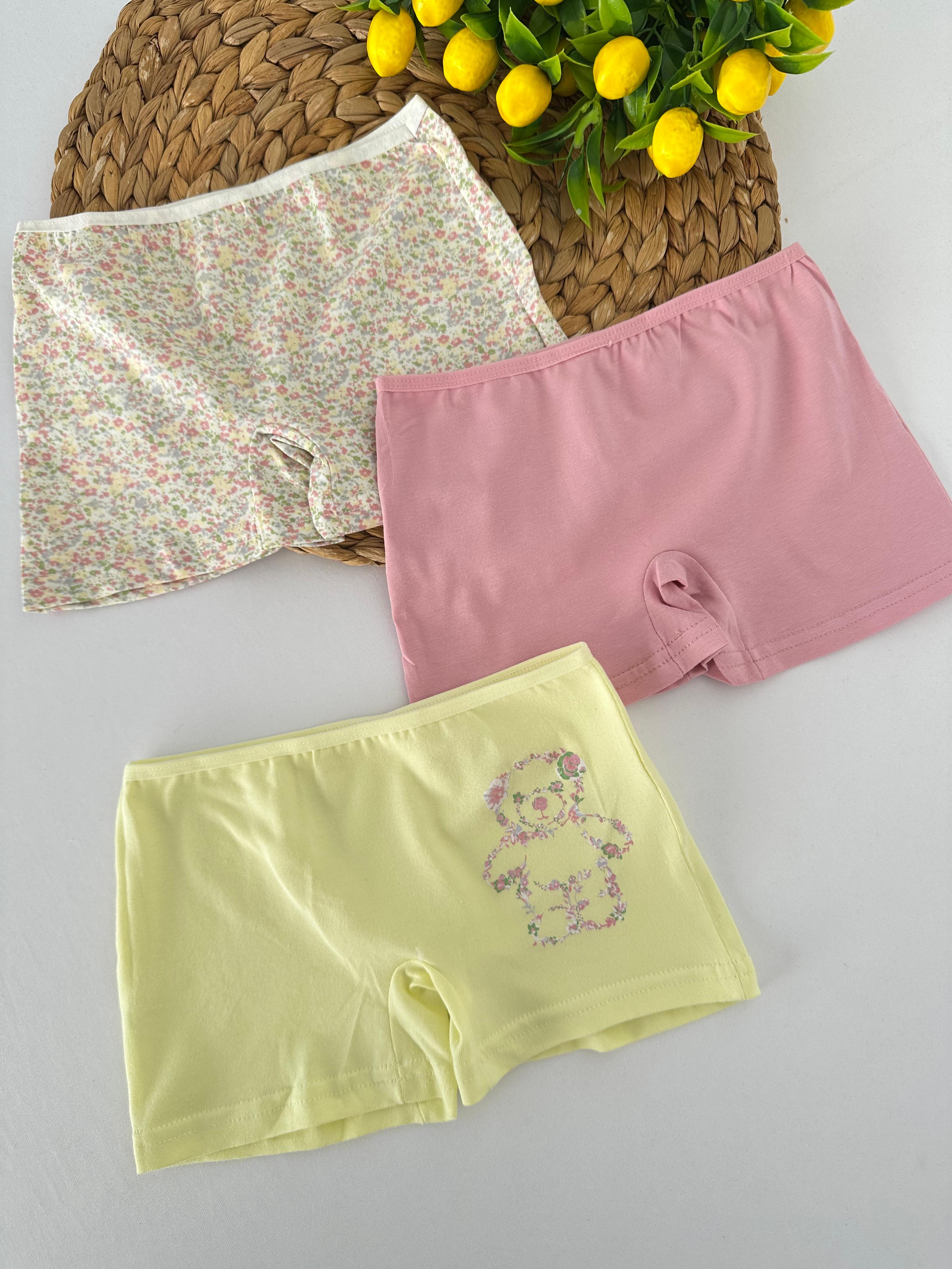 Kız Çocuk Çiçekli Ayıcık Desenli 3’lü Boxer Set