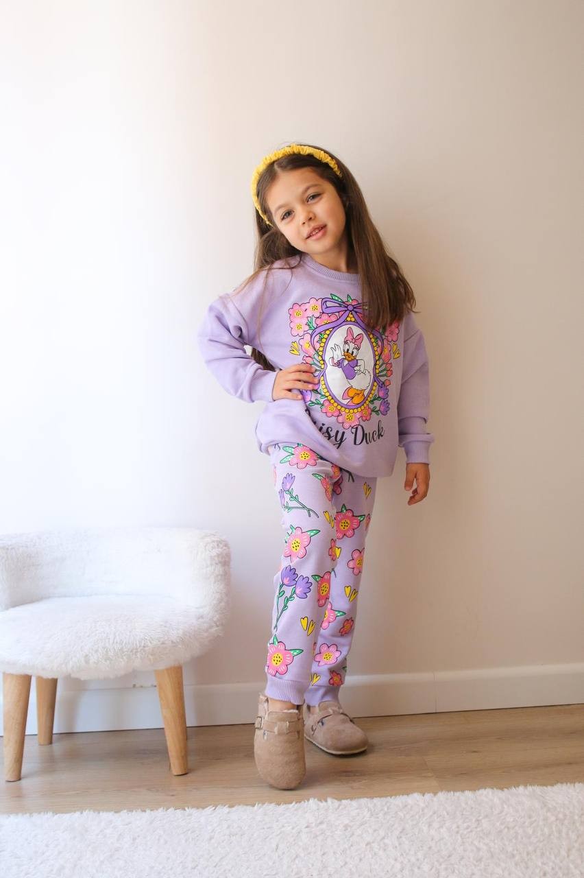 Kız Çocuk Lila Daisy Çiçek Desenli Takım