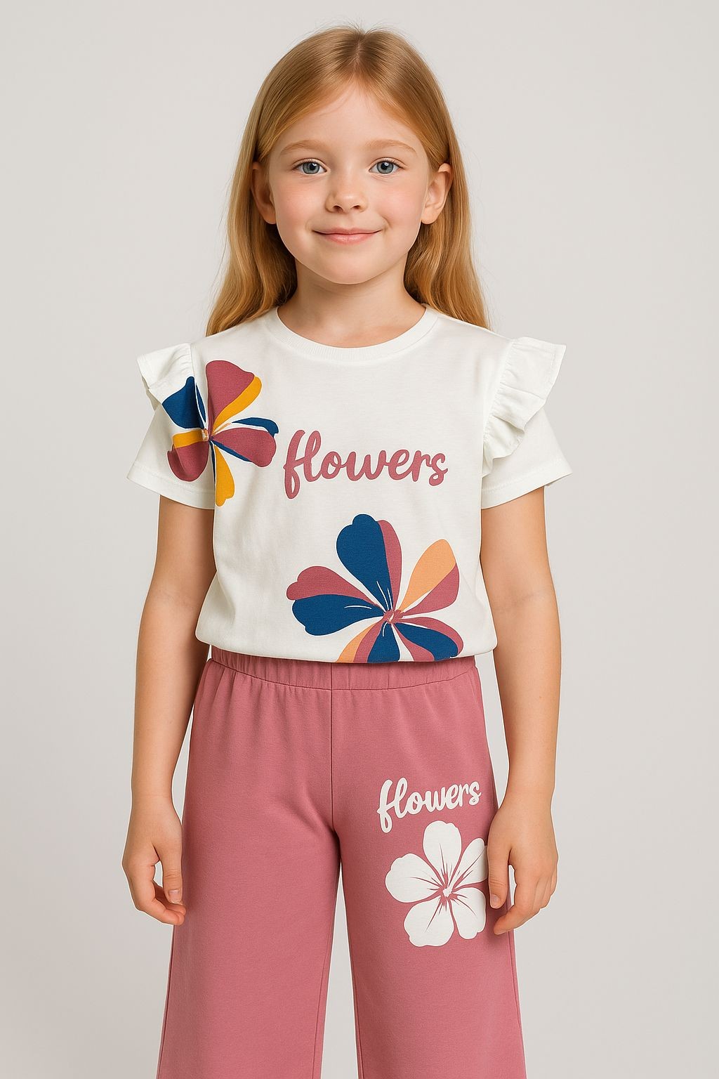 Kız Çocuk Pudra Flowers Takım