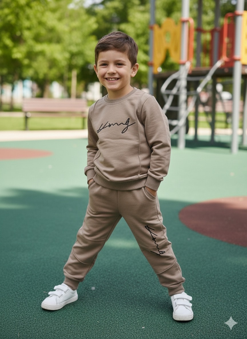 Erkek Çocuk Vizon Long Yazılı Takım