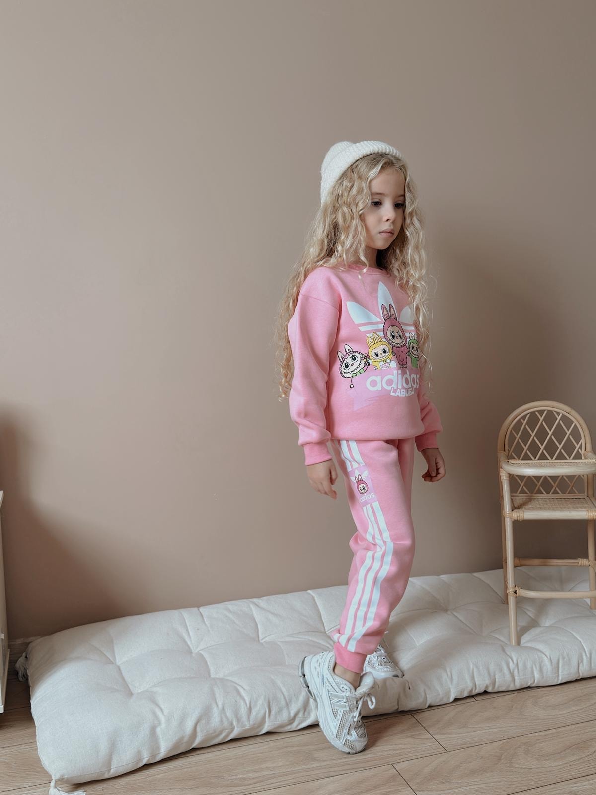 Kız Çocuk Pembe Labubu Çizgili 2’li Takım