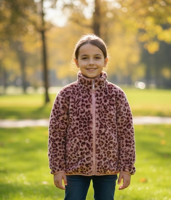 Kız Çocuk Pembe Leopar Peluş Hırka