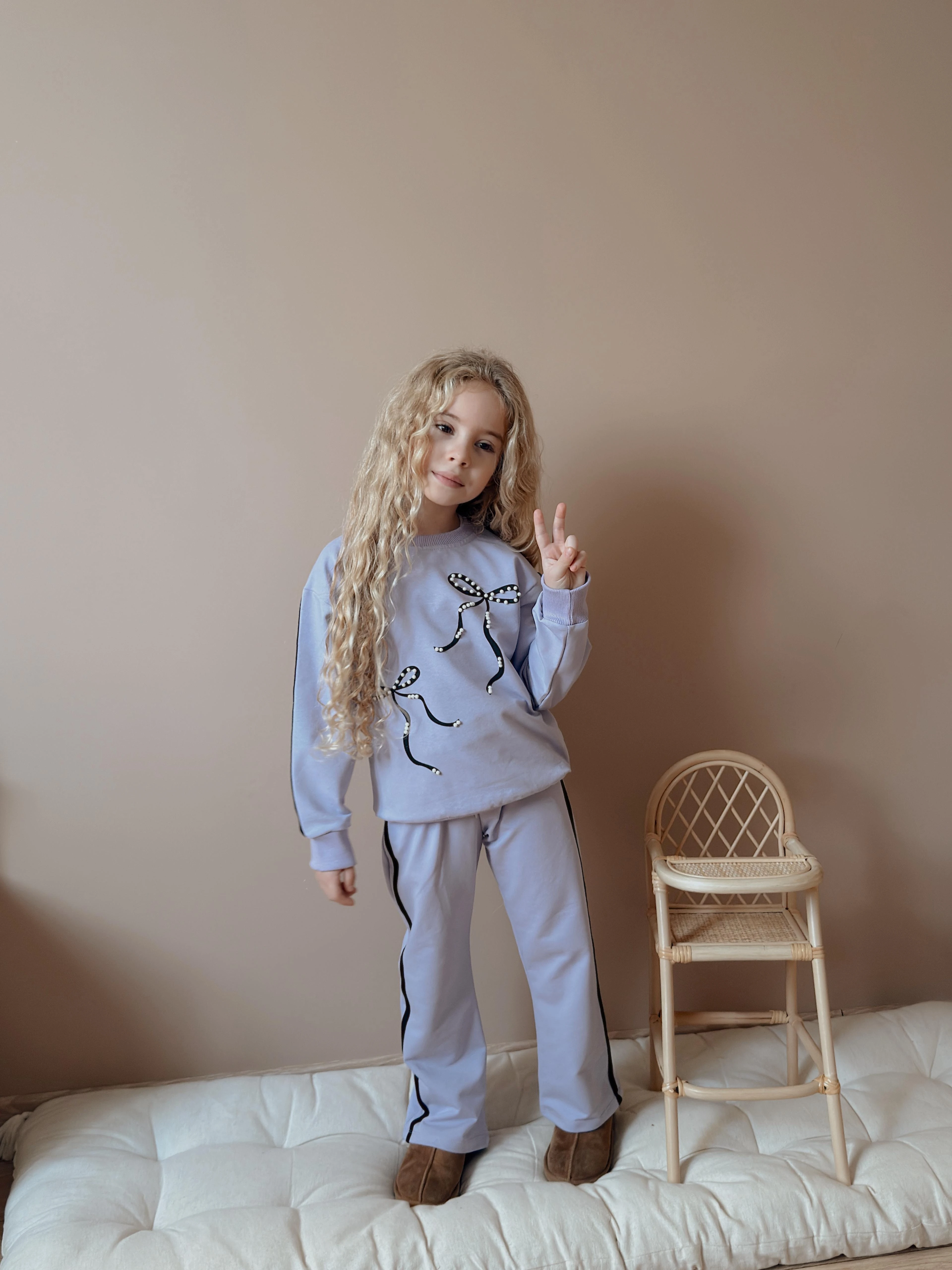 Kız Çocuk Lila İnci Fiyonk Takım