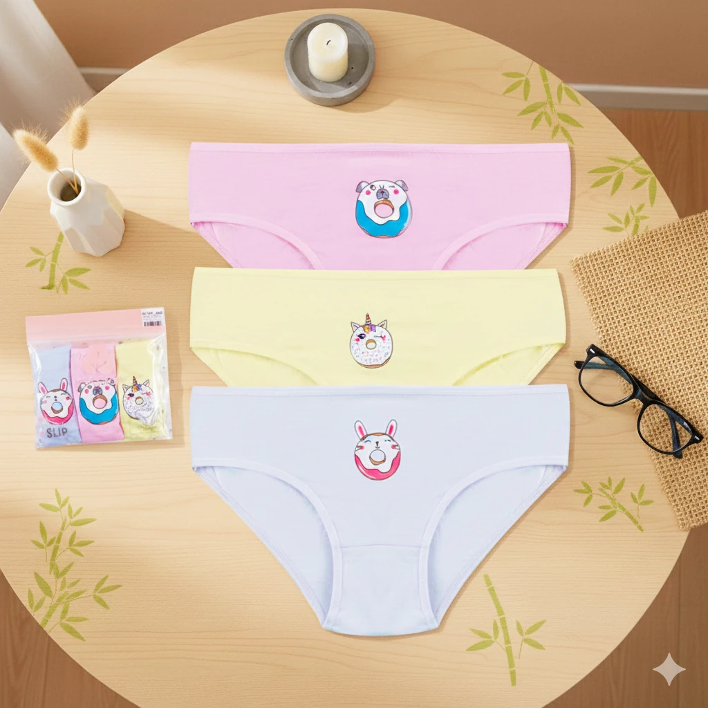 Kız Çocuk Çizgili Donut  Desenli 3’lü Slip Külot