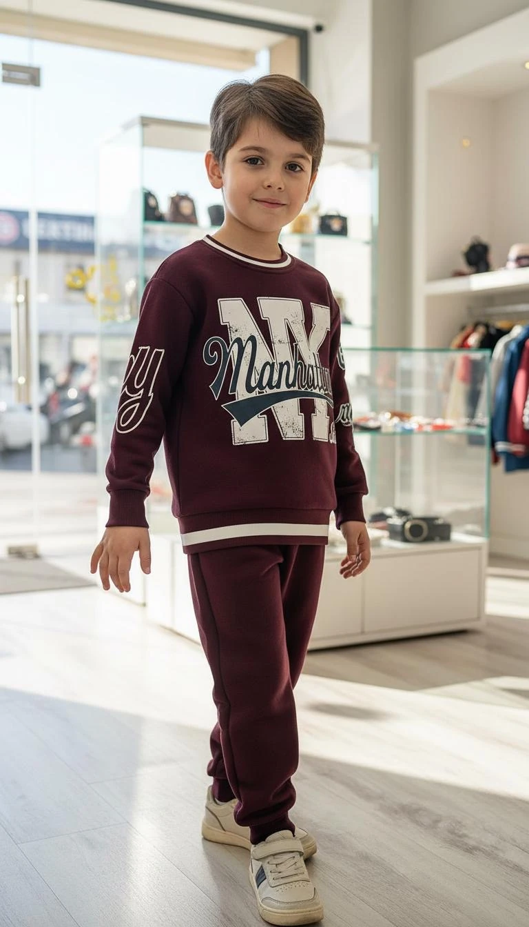 Erkek Çocuk Bordo Manhattan Alt-Üst Takım