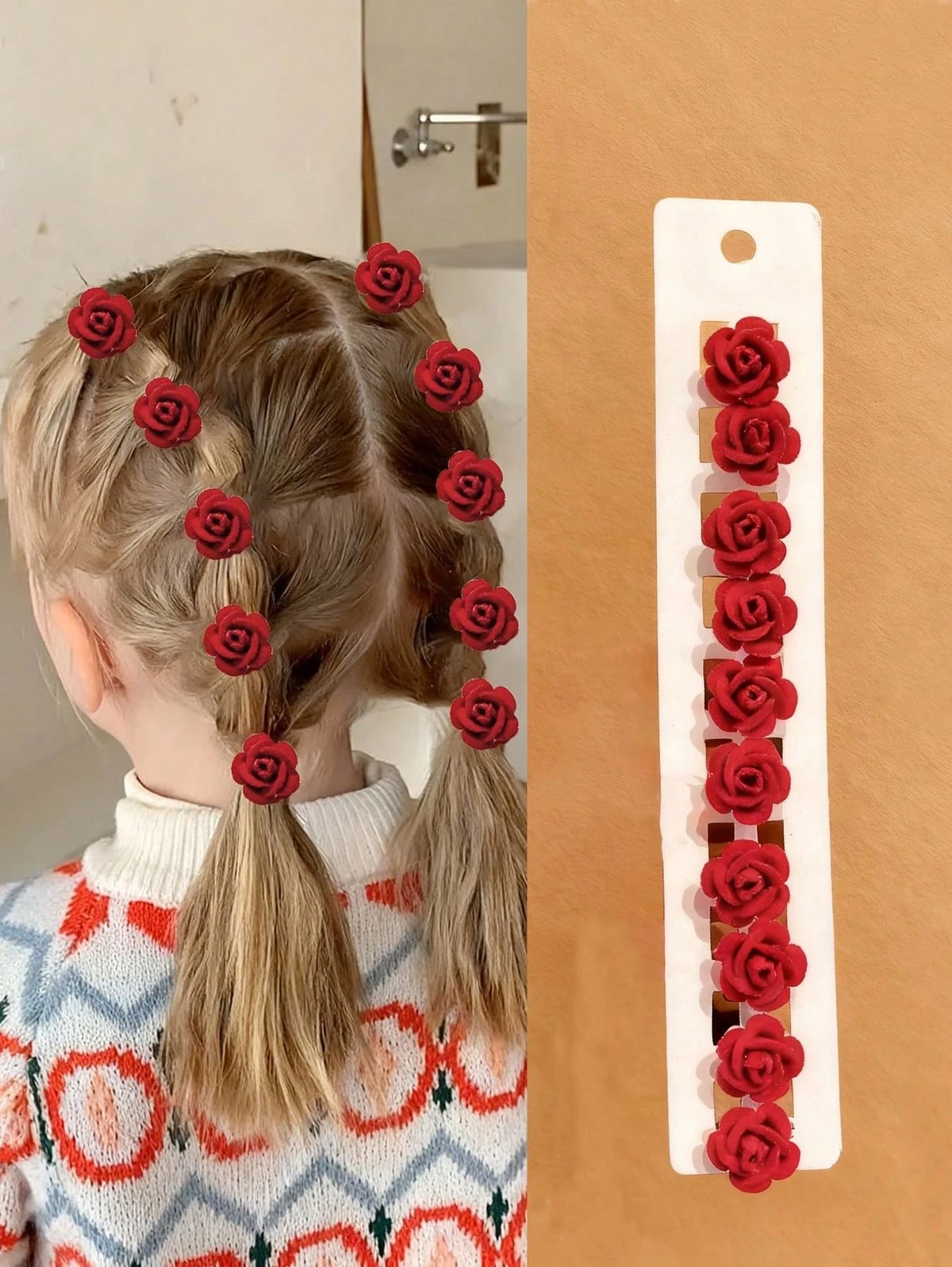 Kırmızı Gül 10'lu Charm Saç Yüzüğü