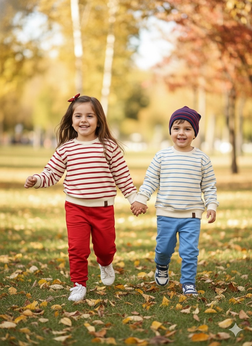 Unisex Çocuk Kırmızı Beyaz Çizgili Takım