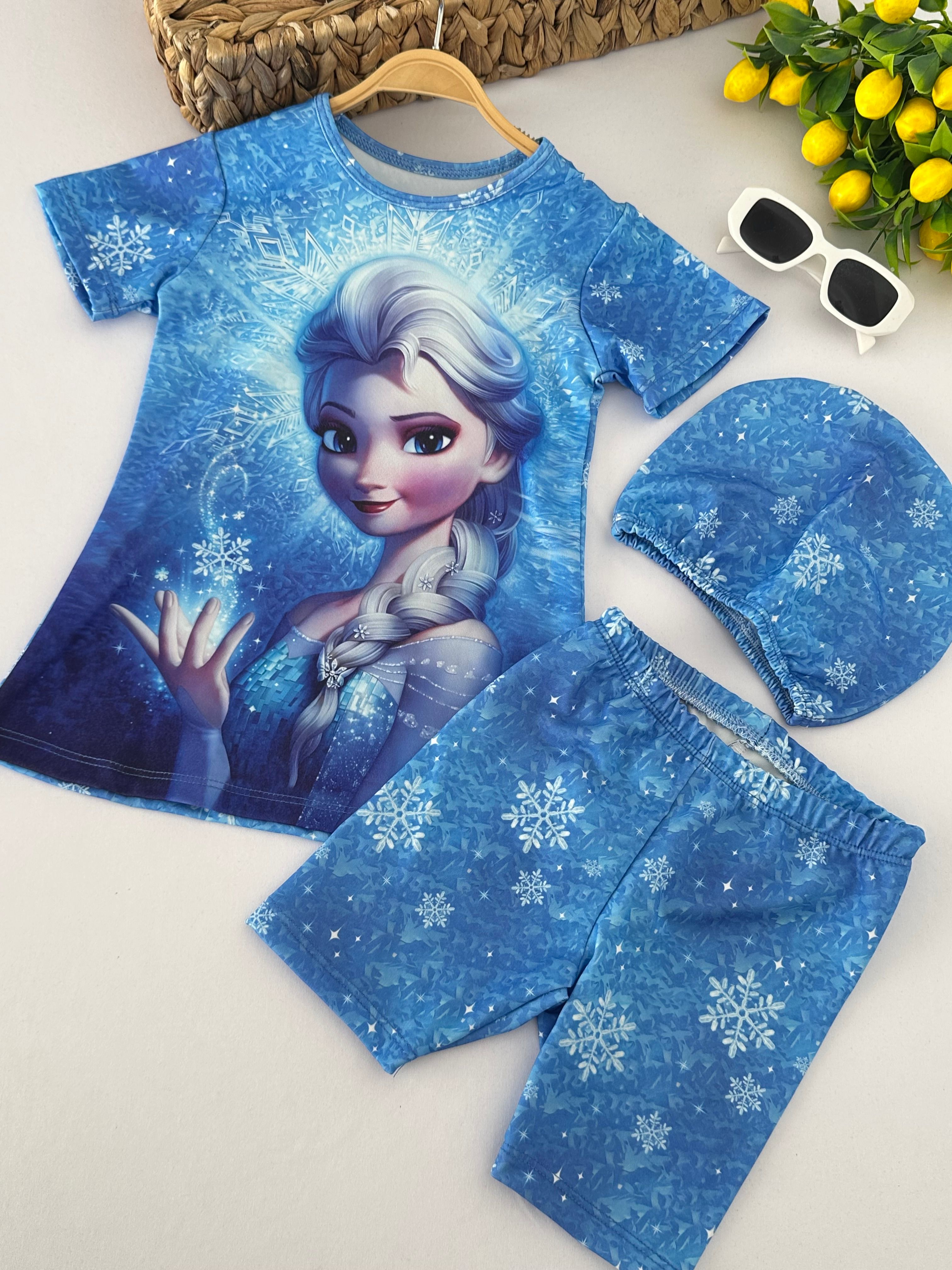Kız Çocuk Mavi Elsa Boneli Mayo