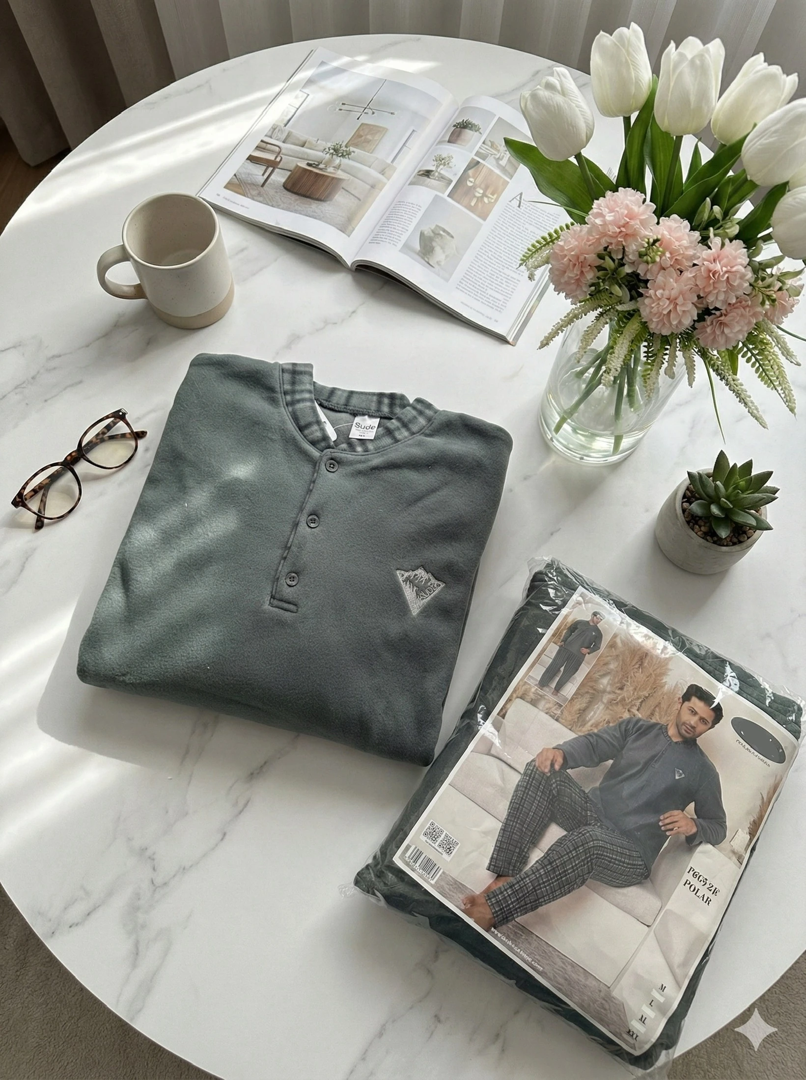 Erkek Gri Polar Pijama Takımı