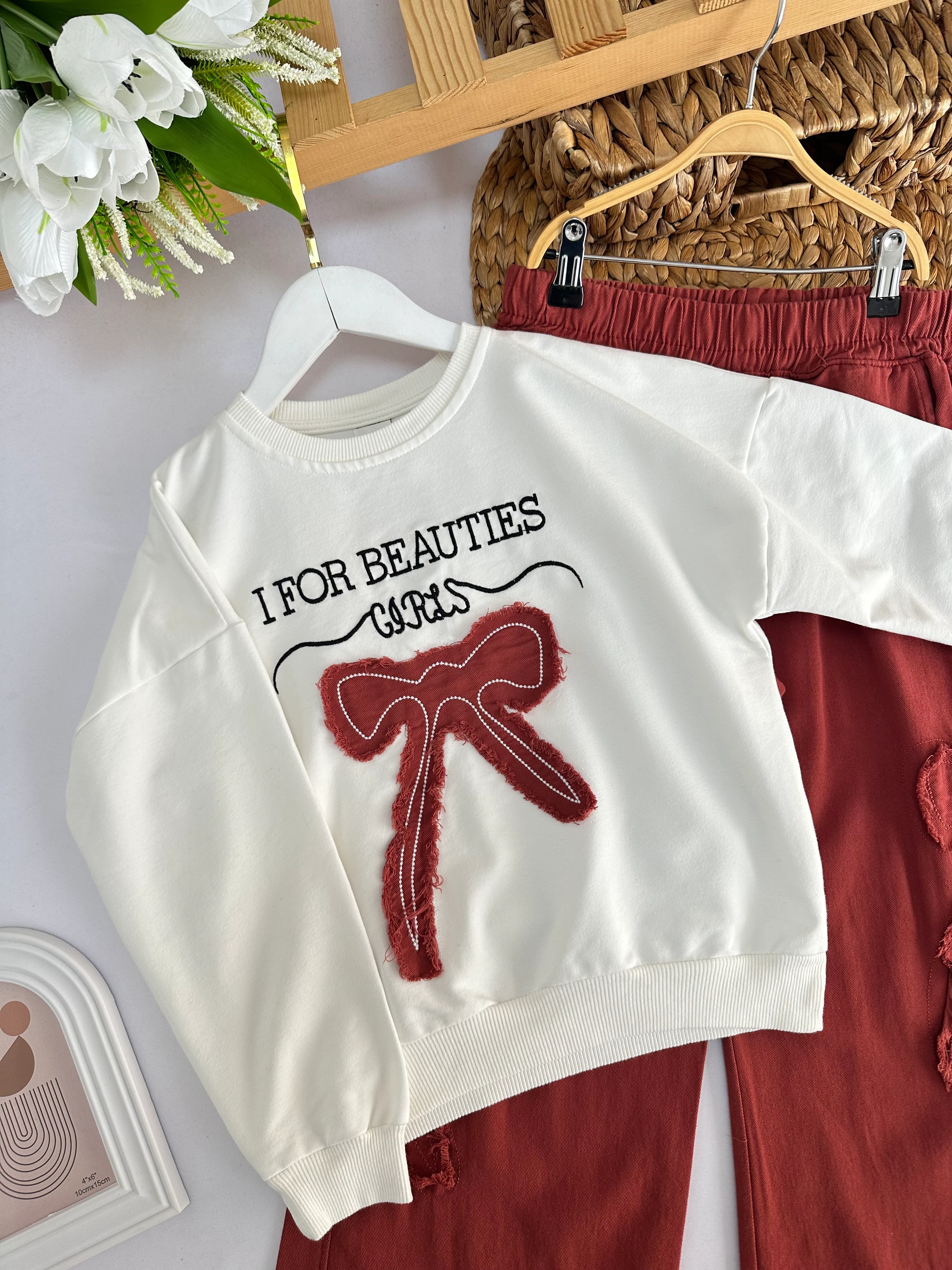 Kız Çocuk Kiremit Kurdele Pantolonlu Takım