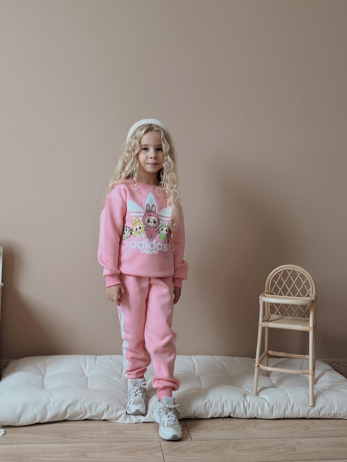 Kız Çocuk Pembe Labubu Çizgili 2’li Takım