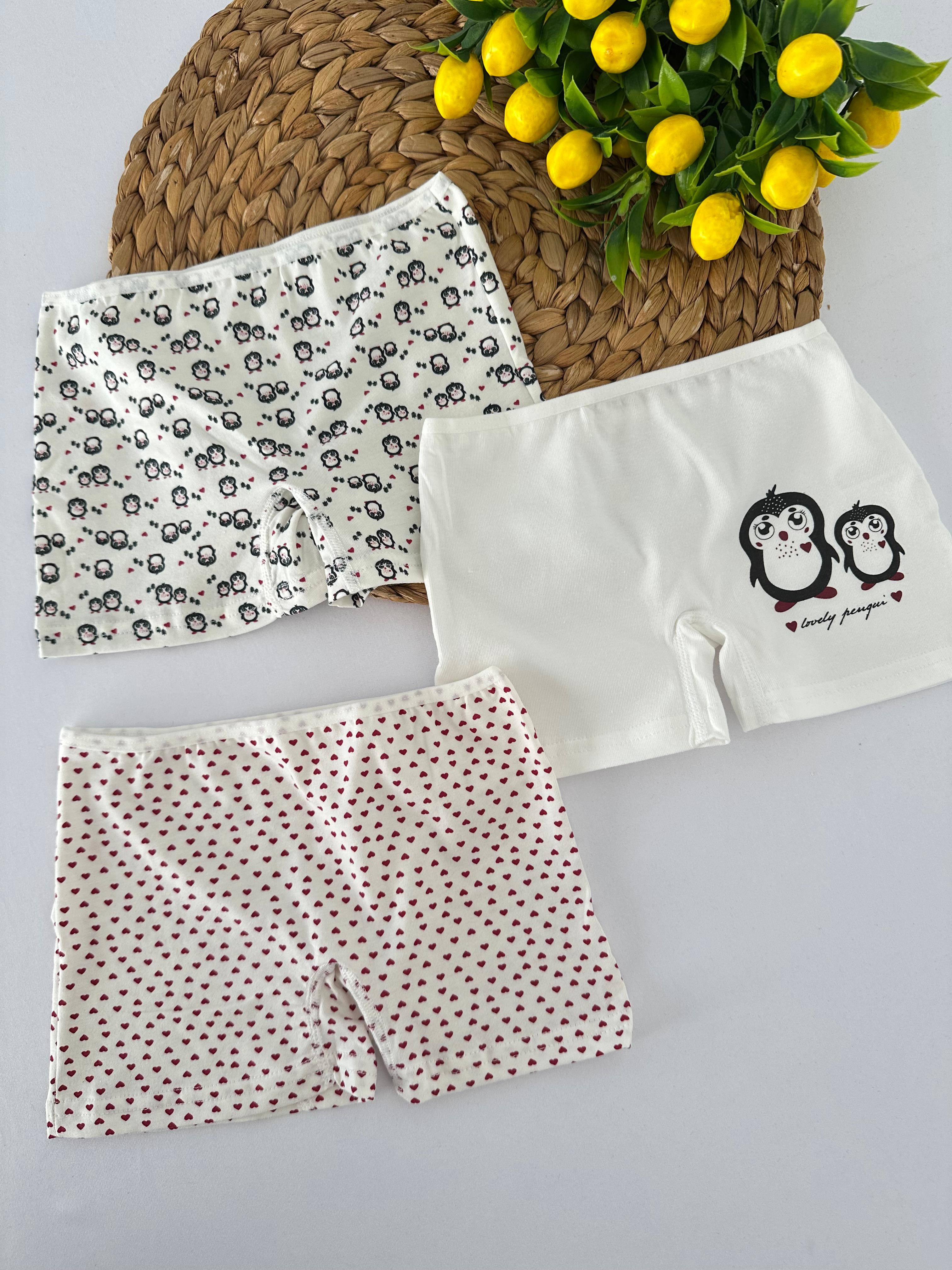 Kız Çocuk Penguenli 3’lü Boxer Set