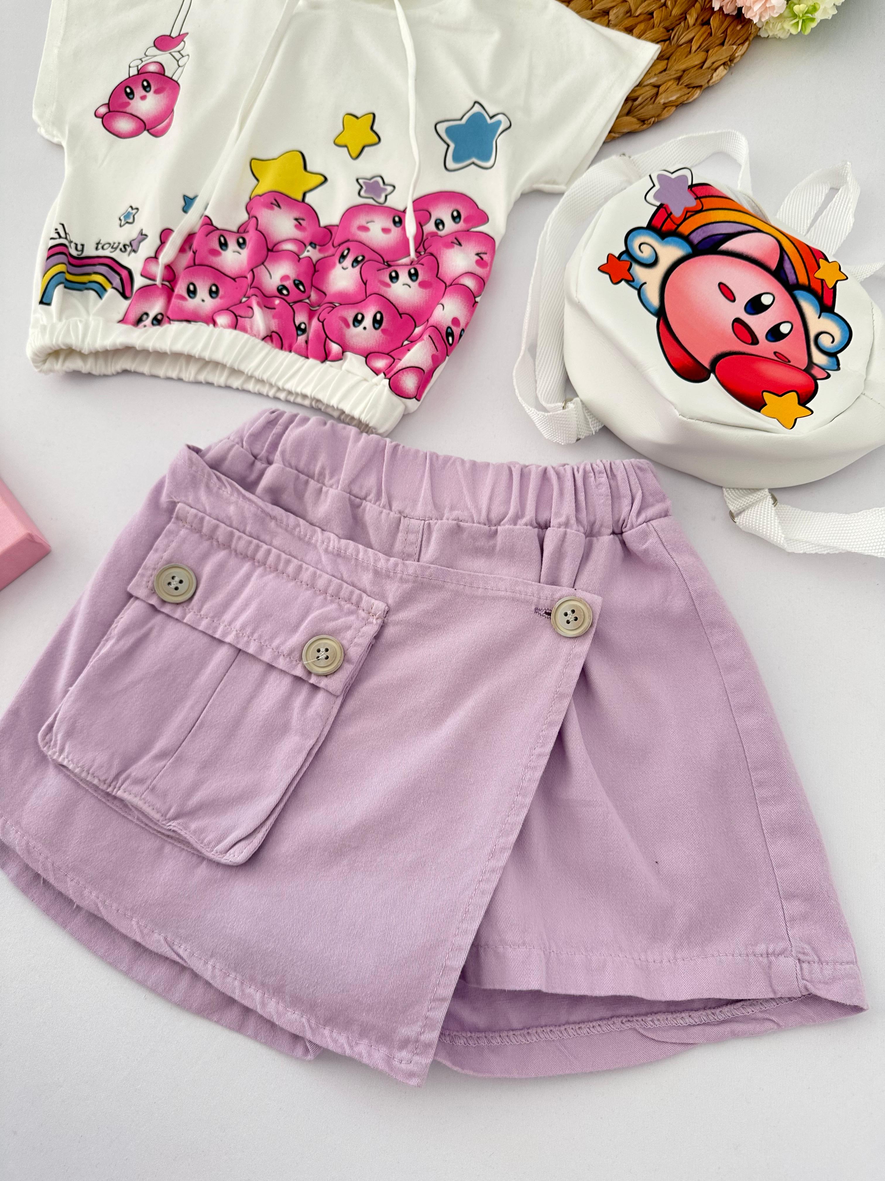 Kız Çocuk Lila Kirby Toys Kot Etek Çanta Takım