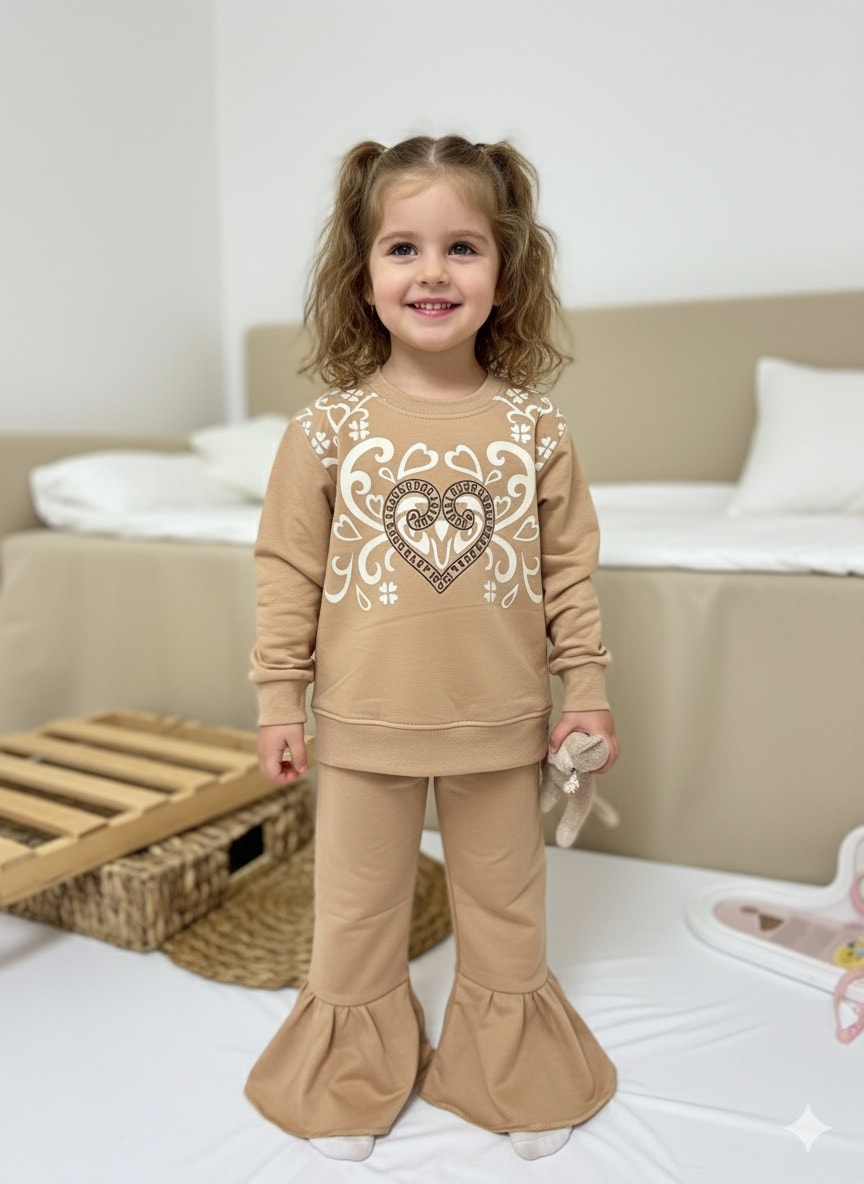 Kız Çocuk Somon Kalpli 2’li Takım