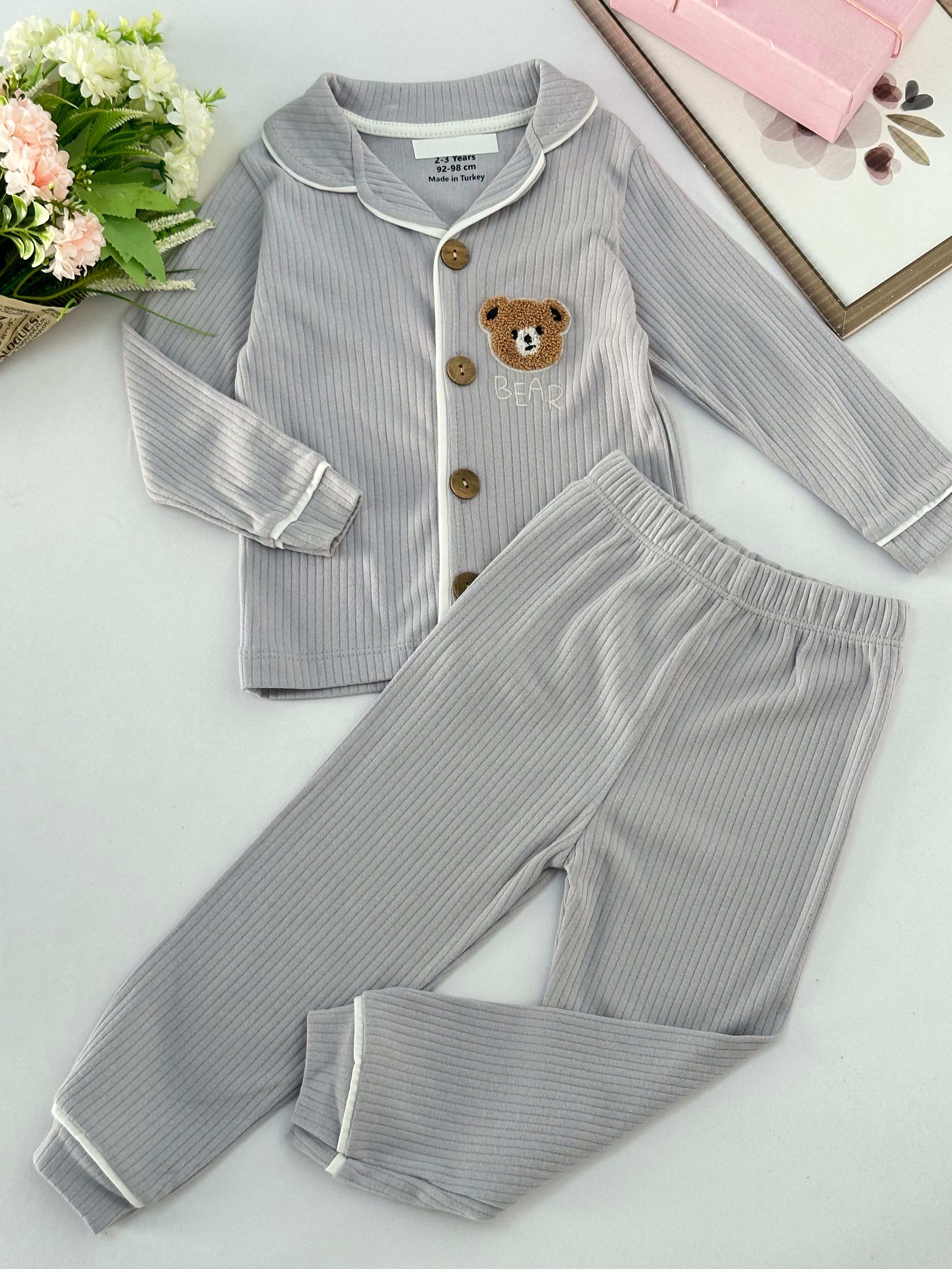 Erkek Çocuk Gri Ayıcıklı Pijama Takımı