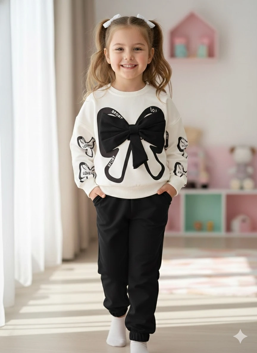 Kız Çocuk Siyah Fiyonklu Alt-Üst Takım
