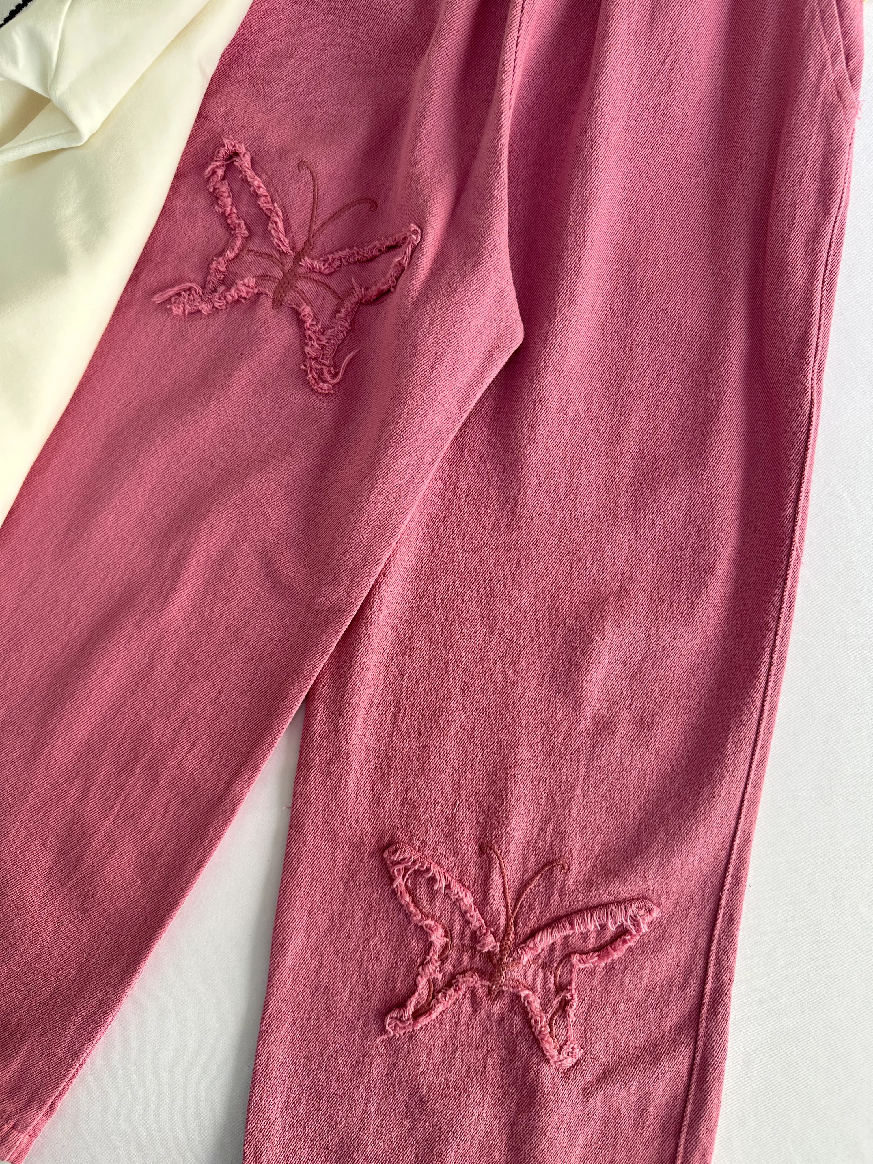 Kız Çocuk Pembe Kelebek Pantolonlu Takım