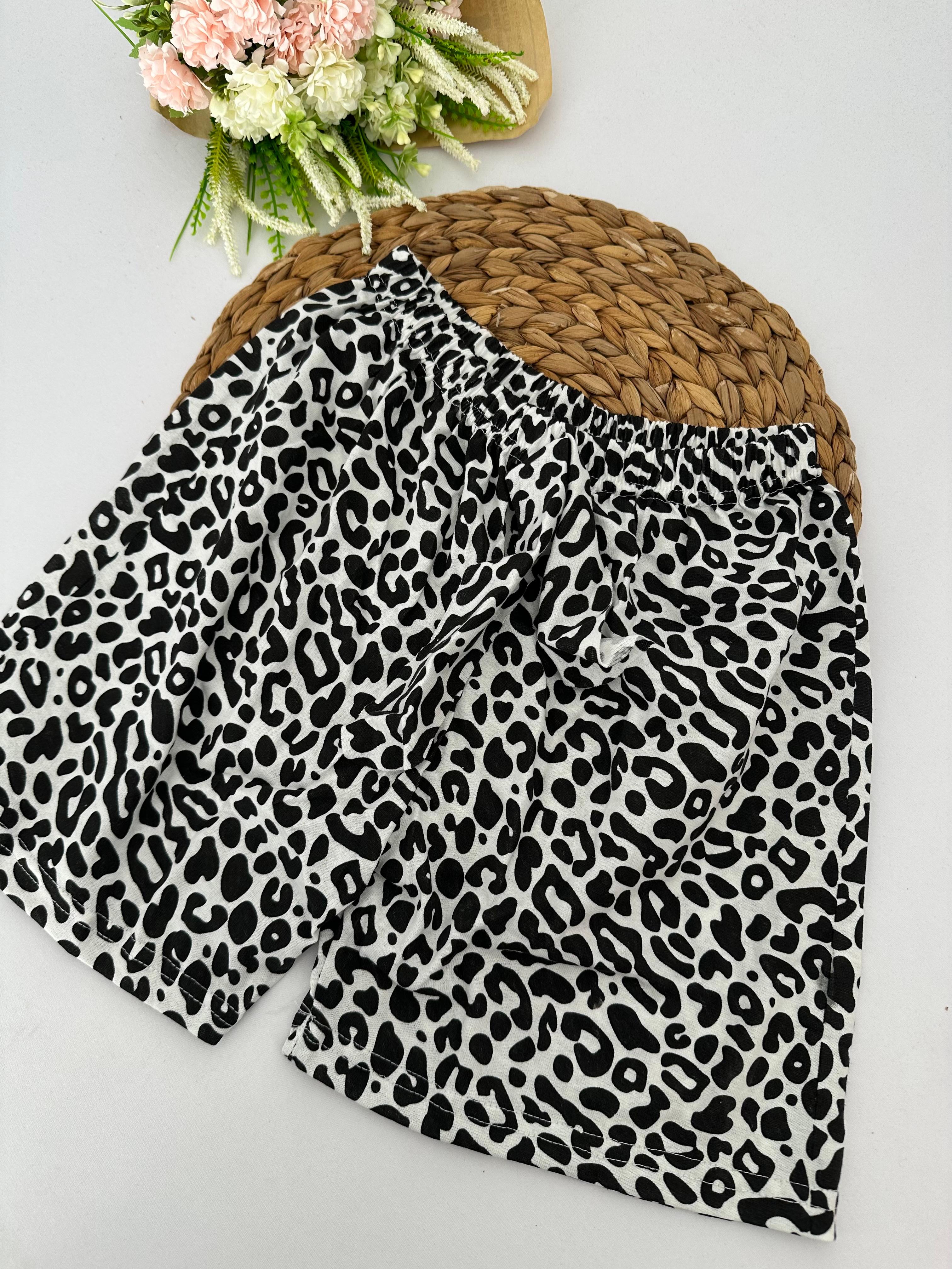 Siyah Beyaz Leoparlı Kadın Pijama Altı