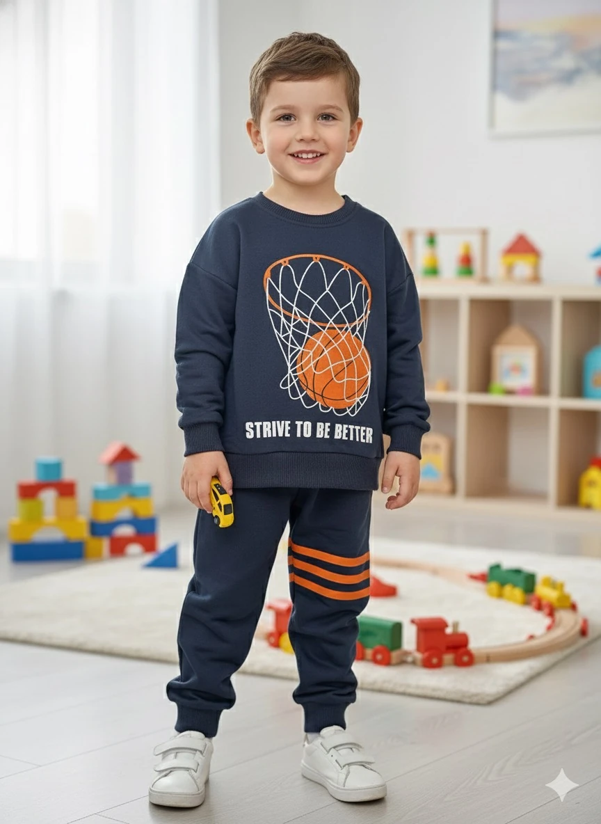 Erkek Çocuk Lacivert Basket Baskılı Takım