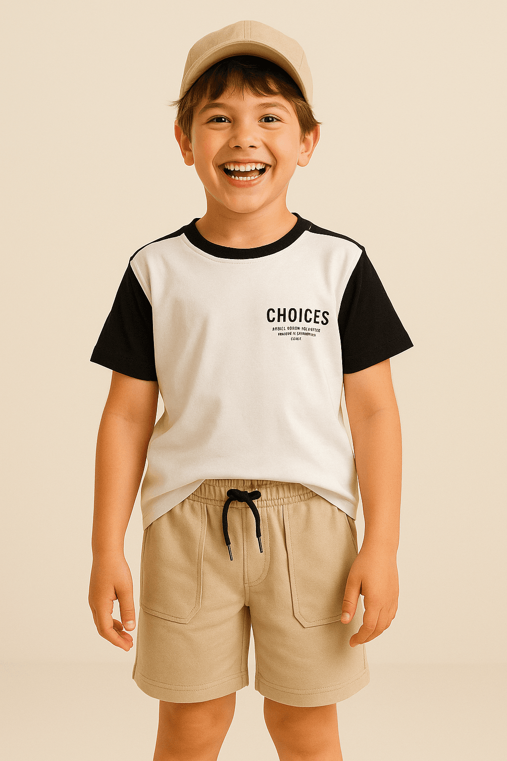 Erkek Çocuk Beyaz Choices Yazılı Şortlu Takım