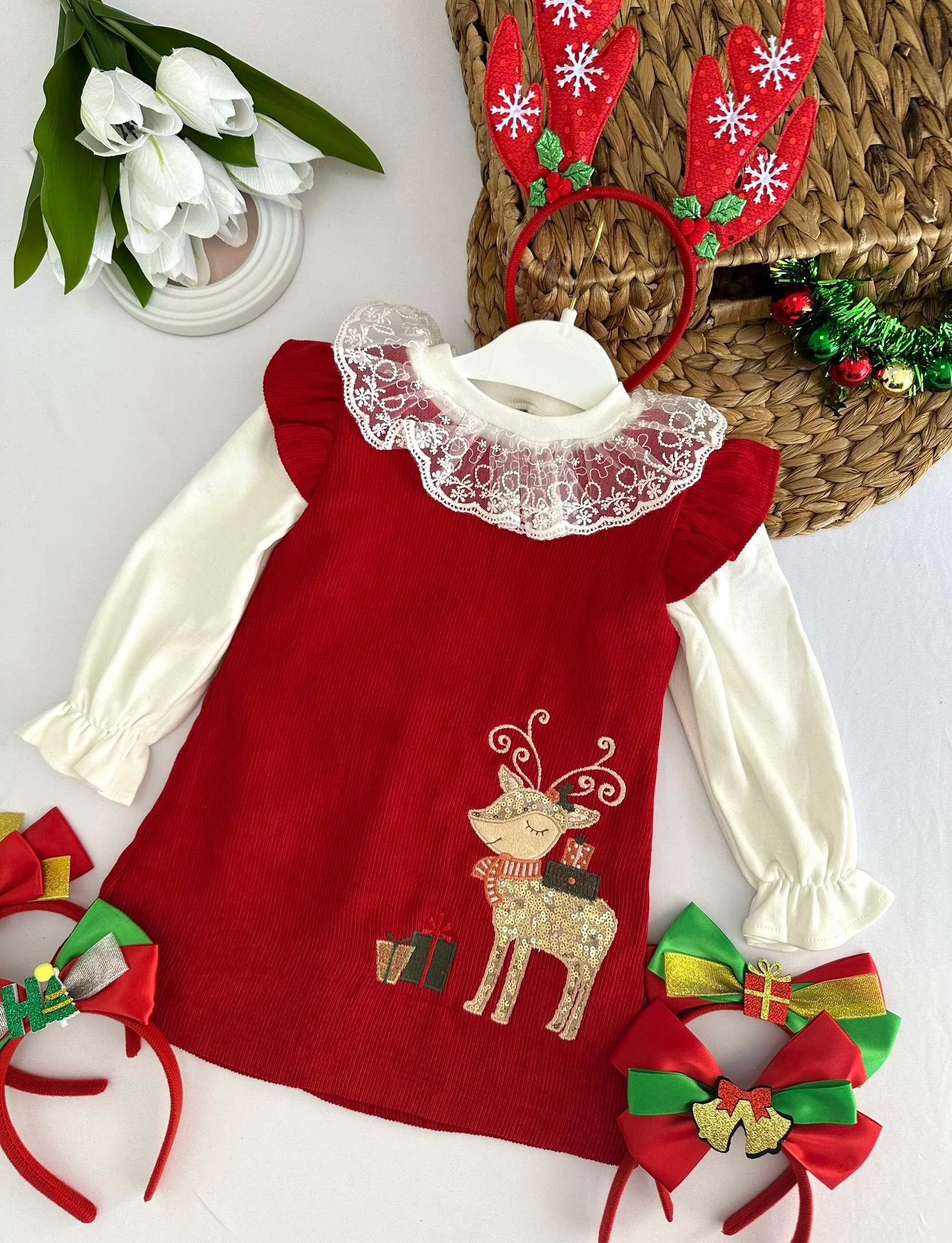 Kız Çocuk Kırmızı Yılbaşı Elbisesi