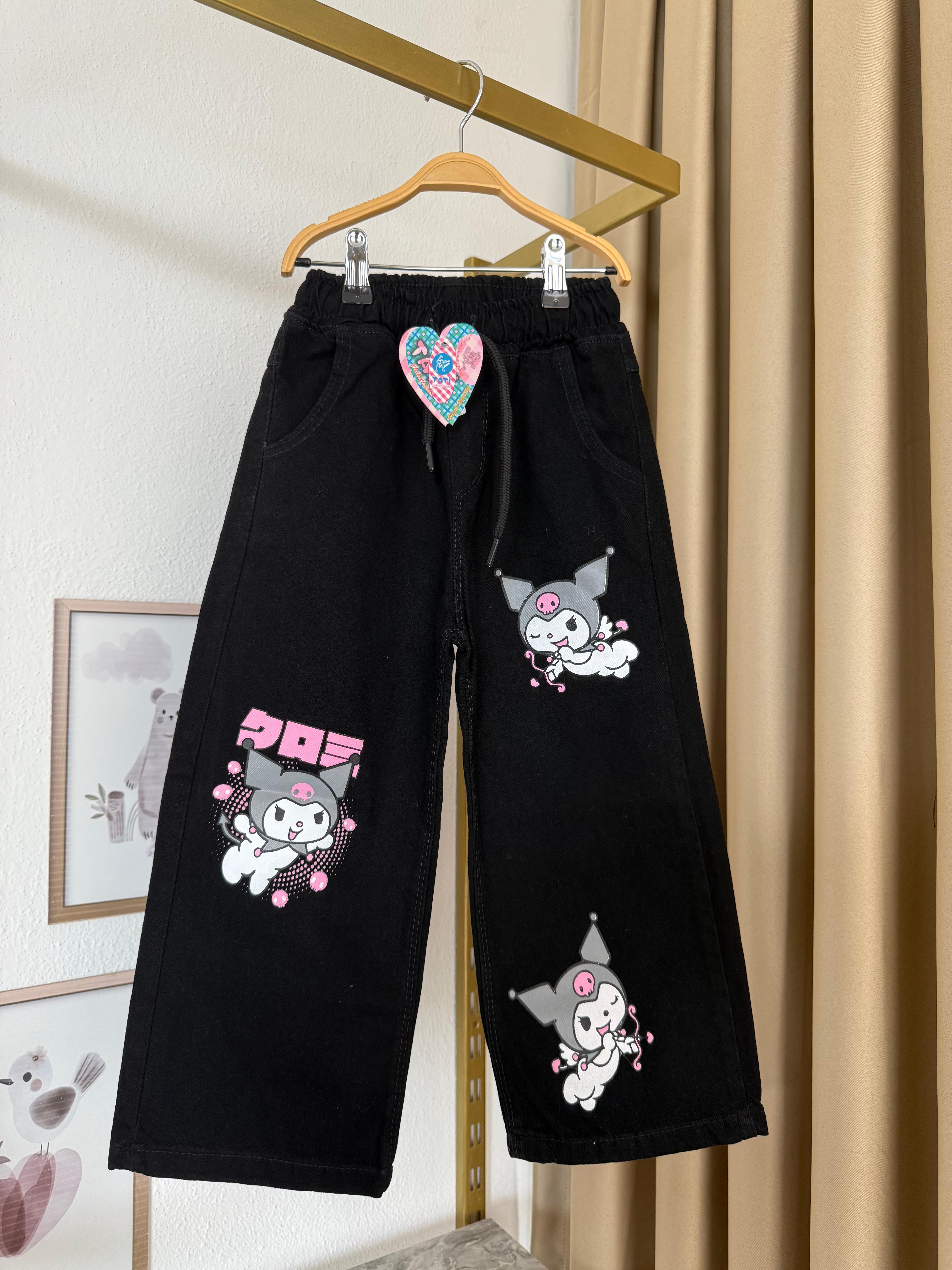 Kız Çocuk Siyah Kuromi Kot Pantolon