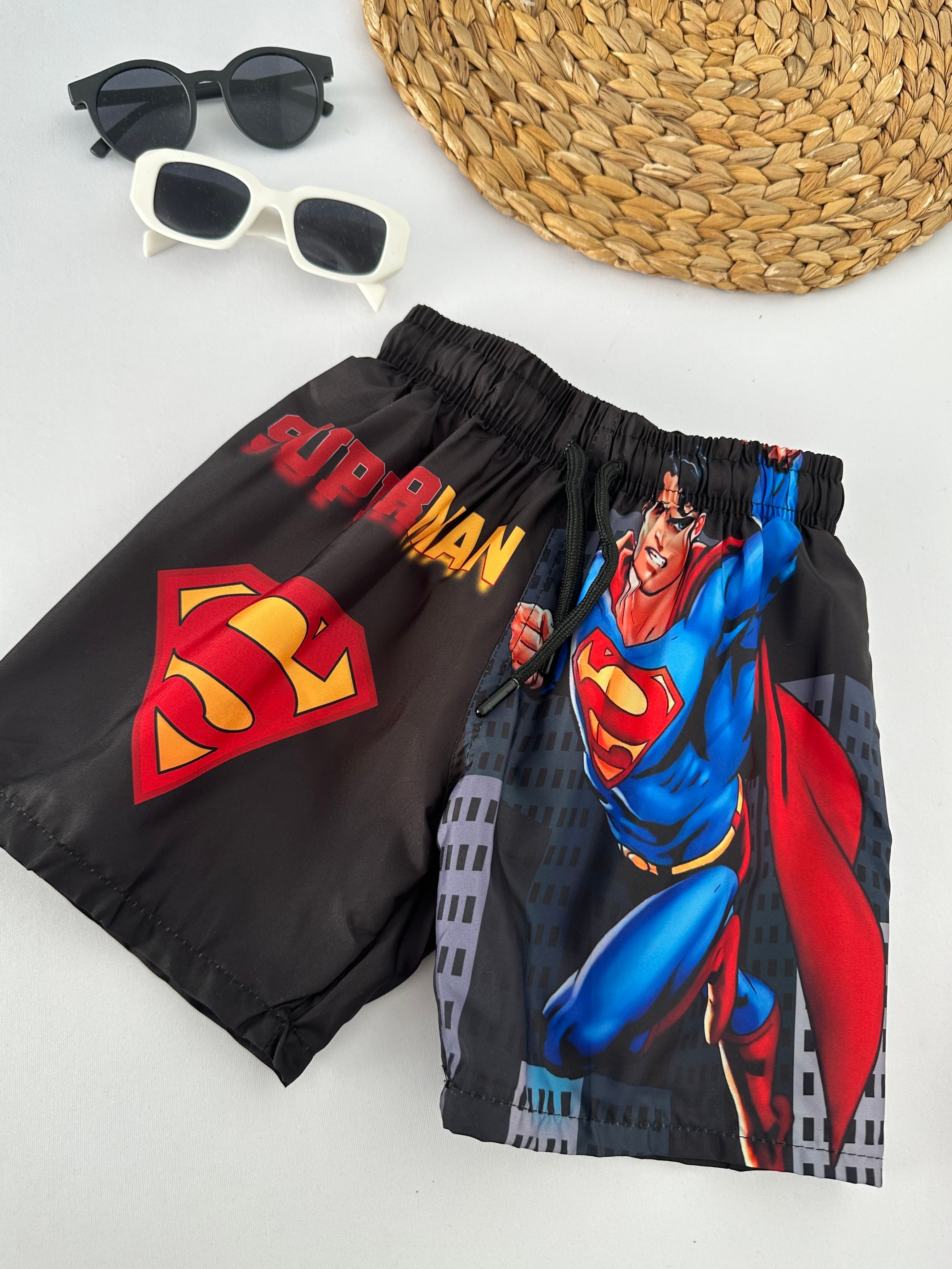 Erkek Çocuk Siyah Superman Deniz Şortu