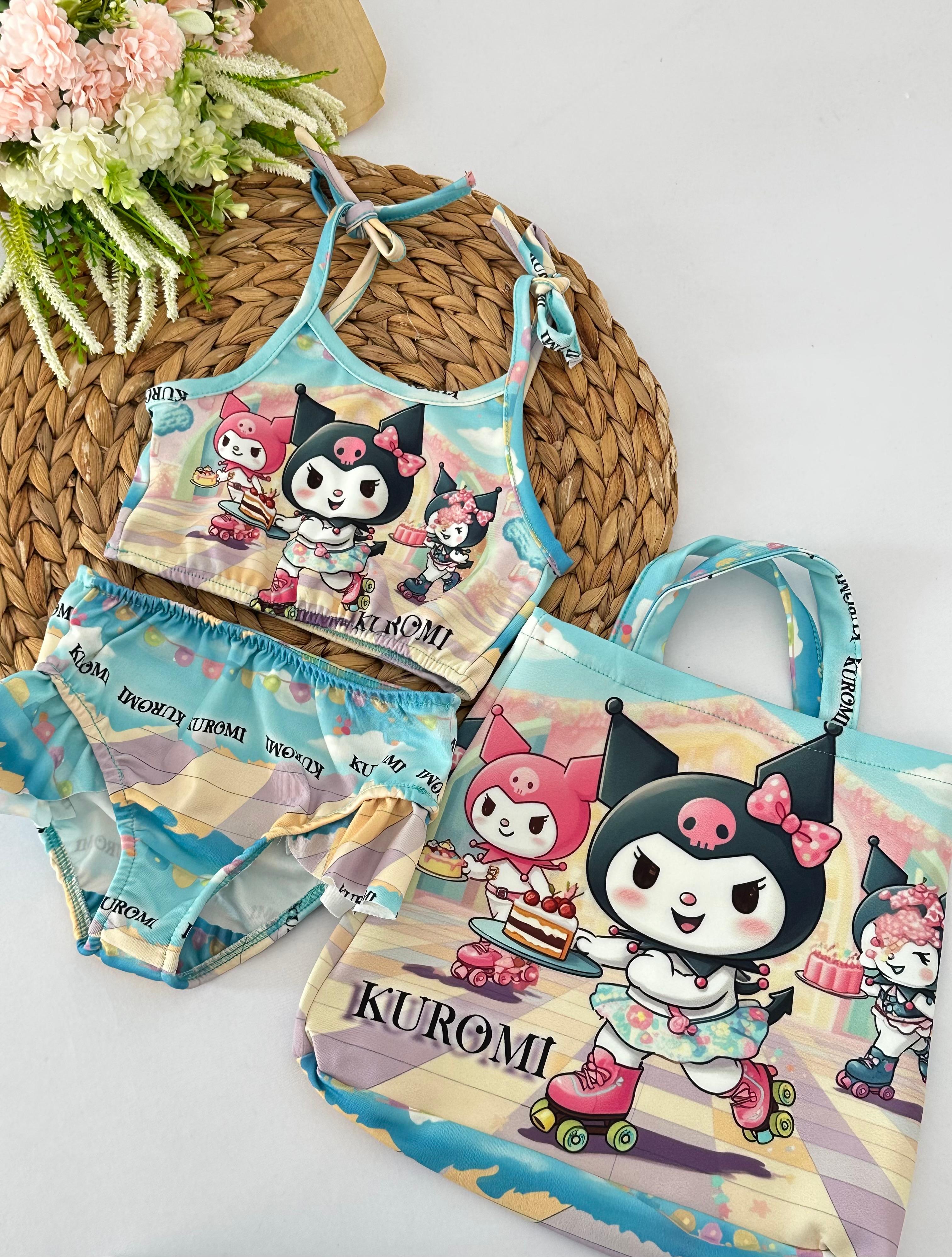 Kız Çocuk Mavi Kuromi Çantalı Bikini Takımı