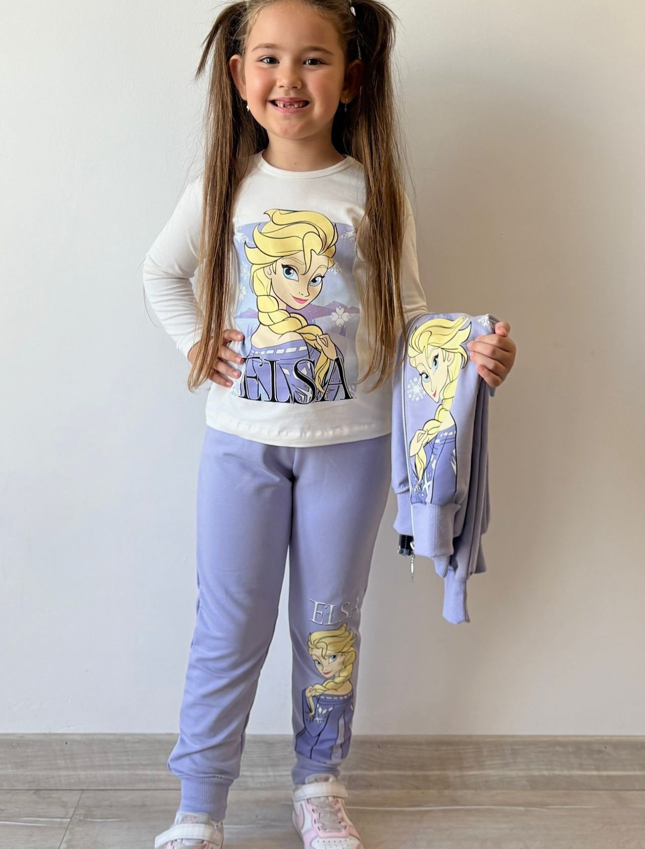 Kız Çocuk Lila Elsa 3’lü Fermuarlı Takım