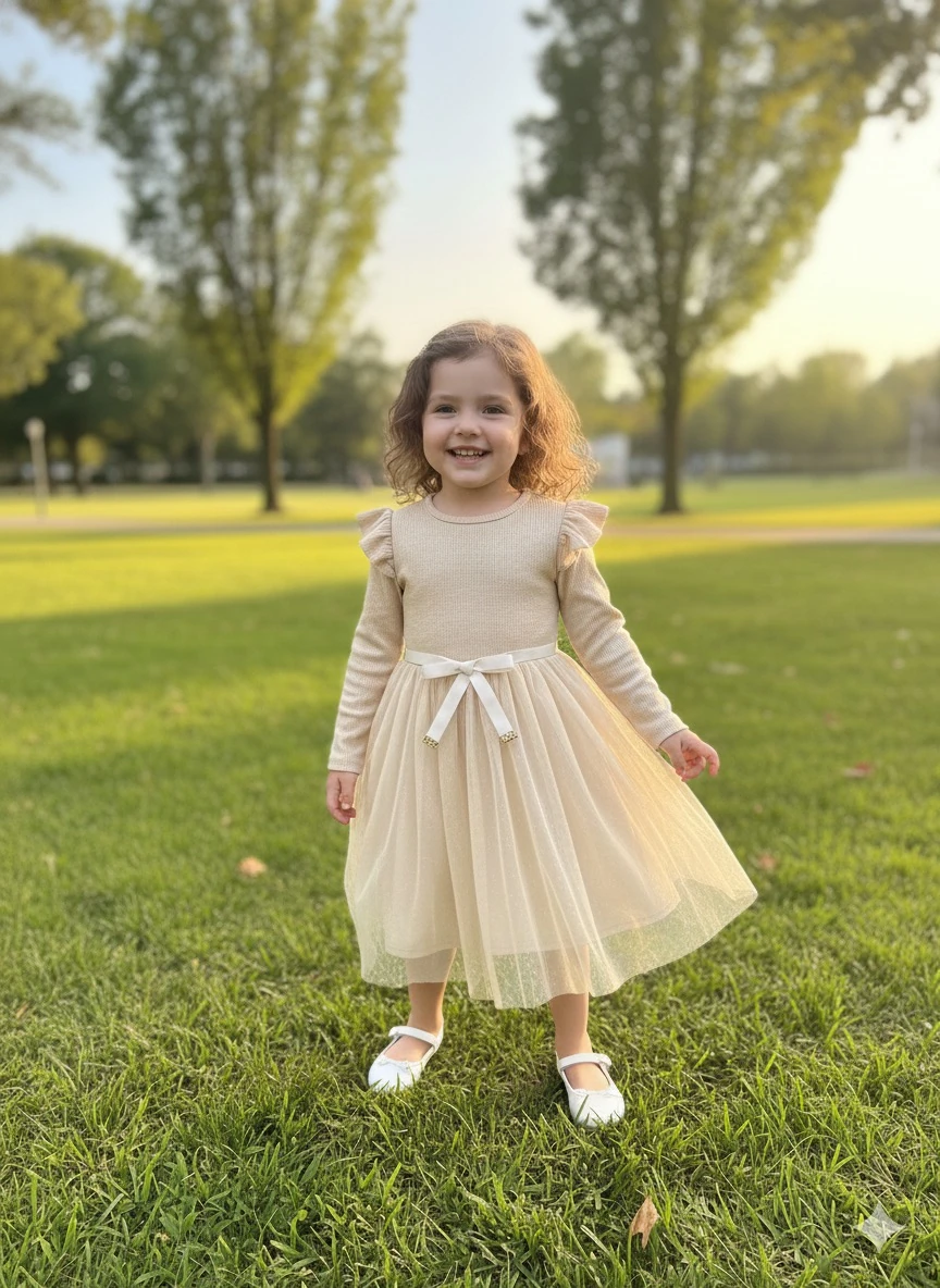 Kız Çocuk Bej Prenses Elbise