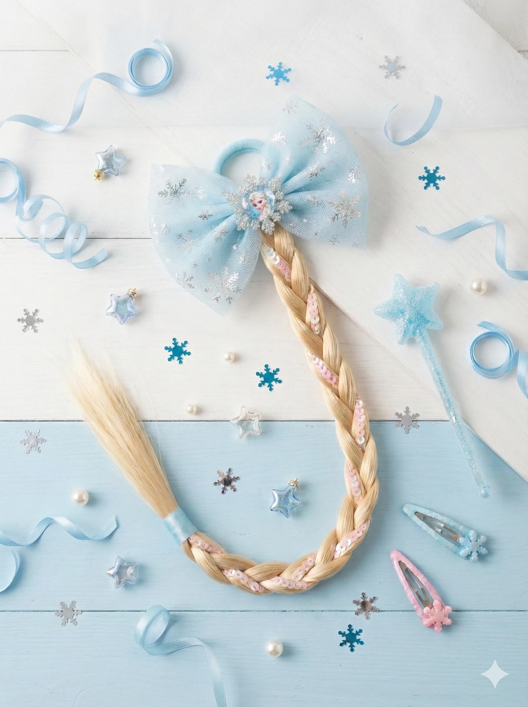 Kız Çocuk Frozen Mavi Örgü Saç Toka