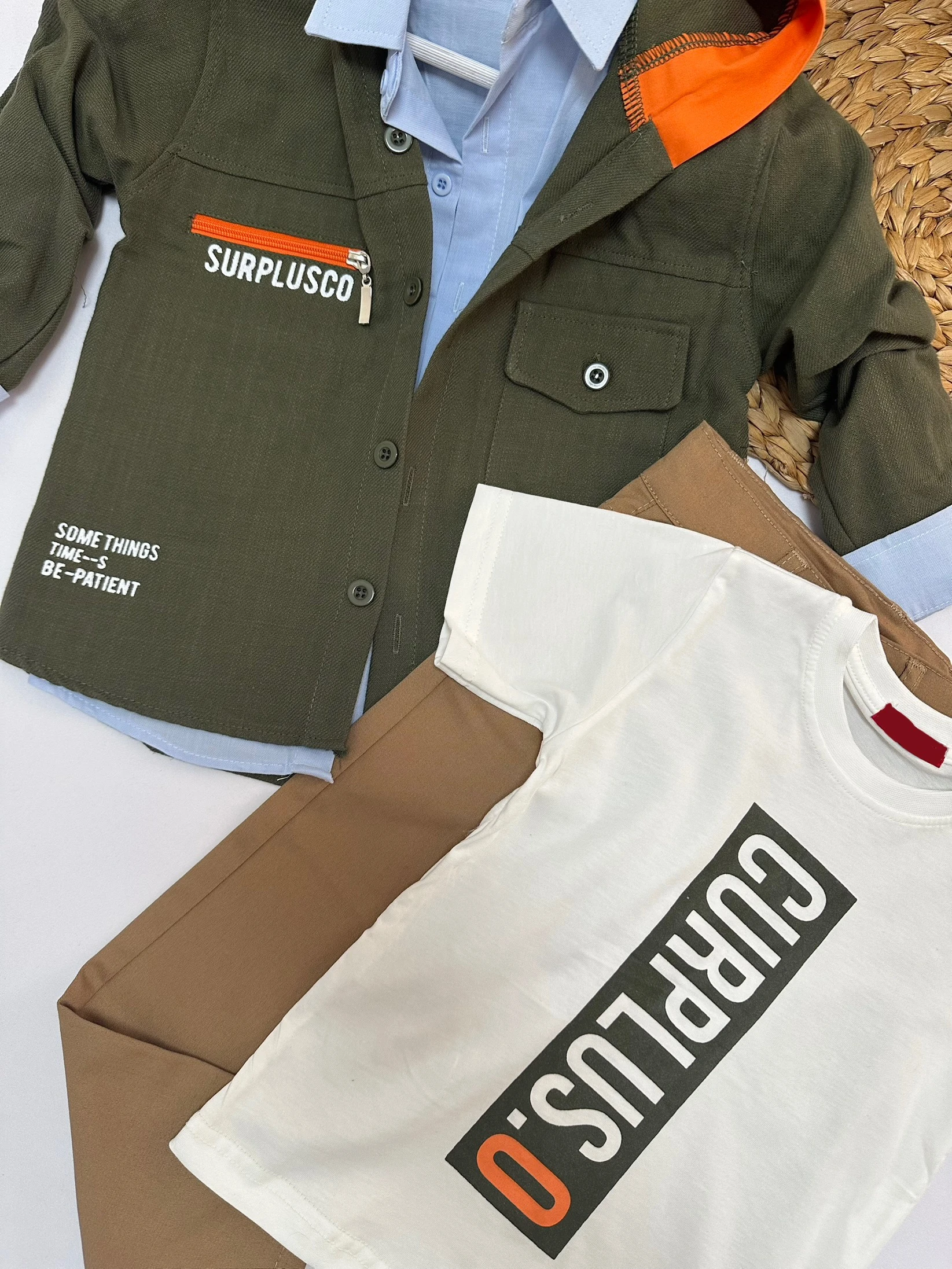 Erkek Çocuk Haki Ceket Kot Pantolon CurPlus 4'lü Takım