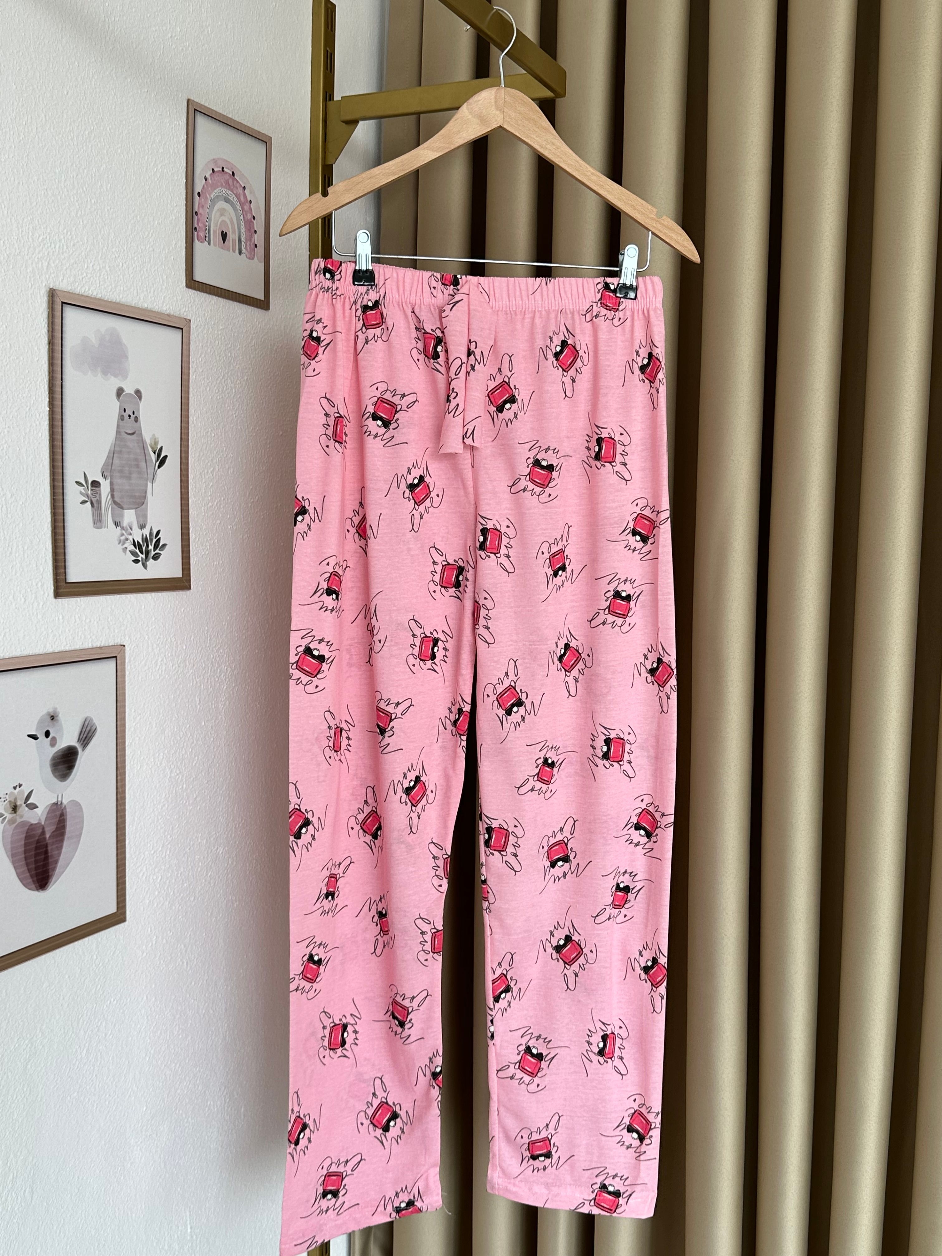 Pembe Desenli Kadın Pijama Altı