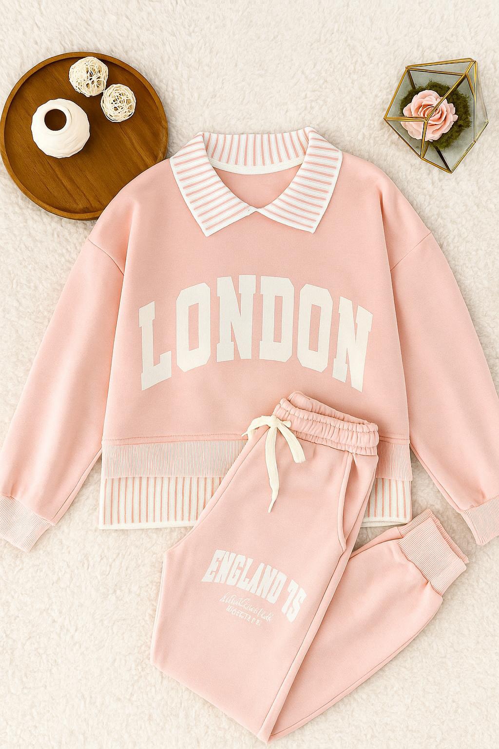 Kız Çocuk Toz Pembe London Yazılı Takım