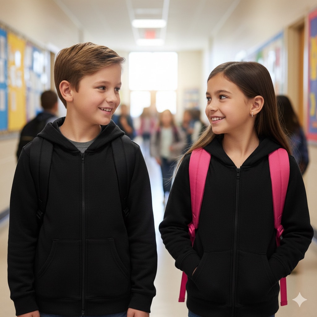 Unisex Siyah Fermuarlı Kapüşonlu 3 İplik Şardonlu Hırka