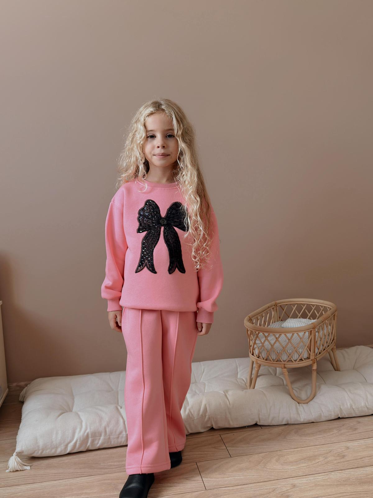 Kız Çocuk Pembe Fiyonklu Alt-Üst Takım