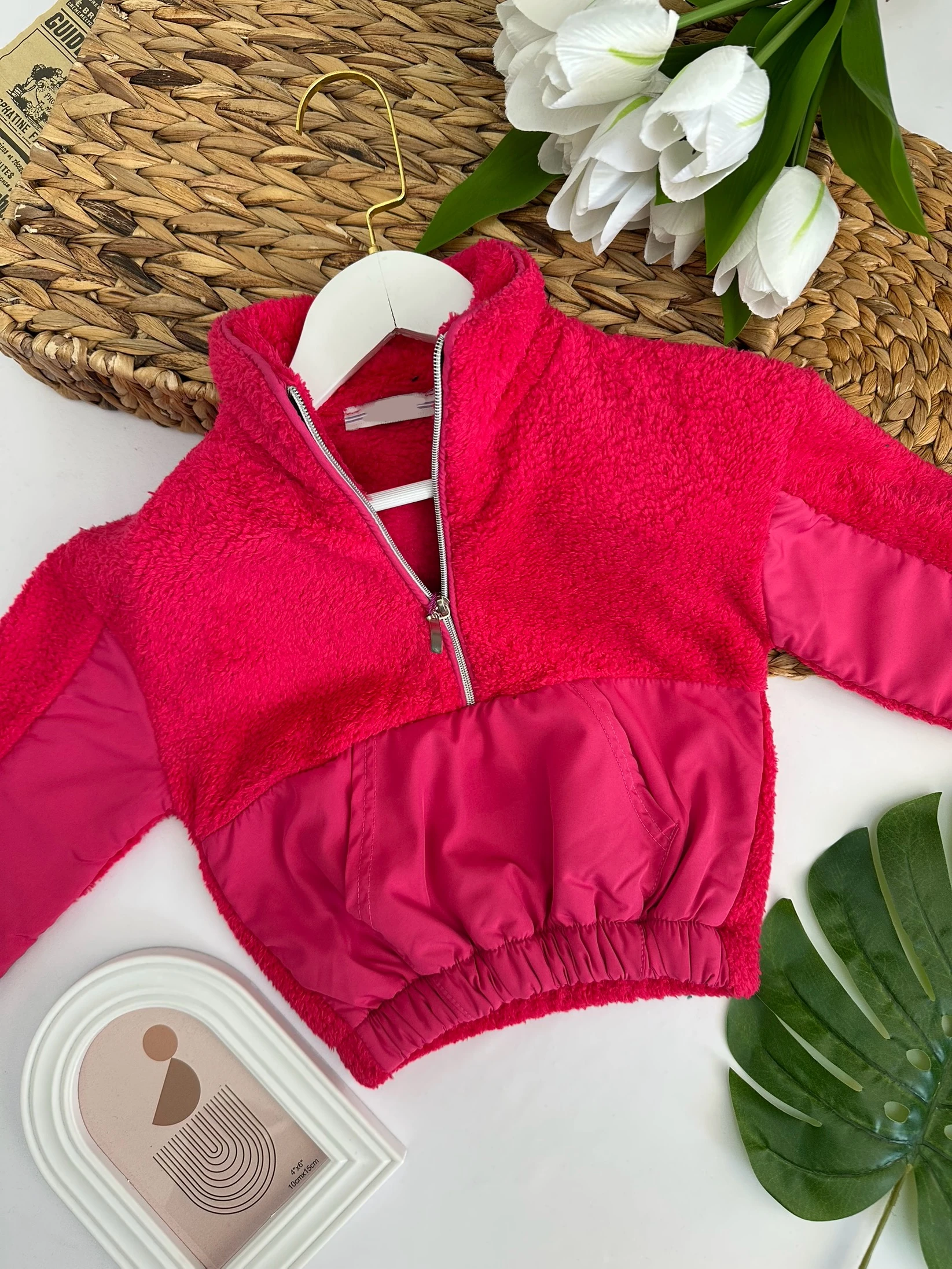 Kız Çocuk Fuşya Peluş Fermuarlı Sweat