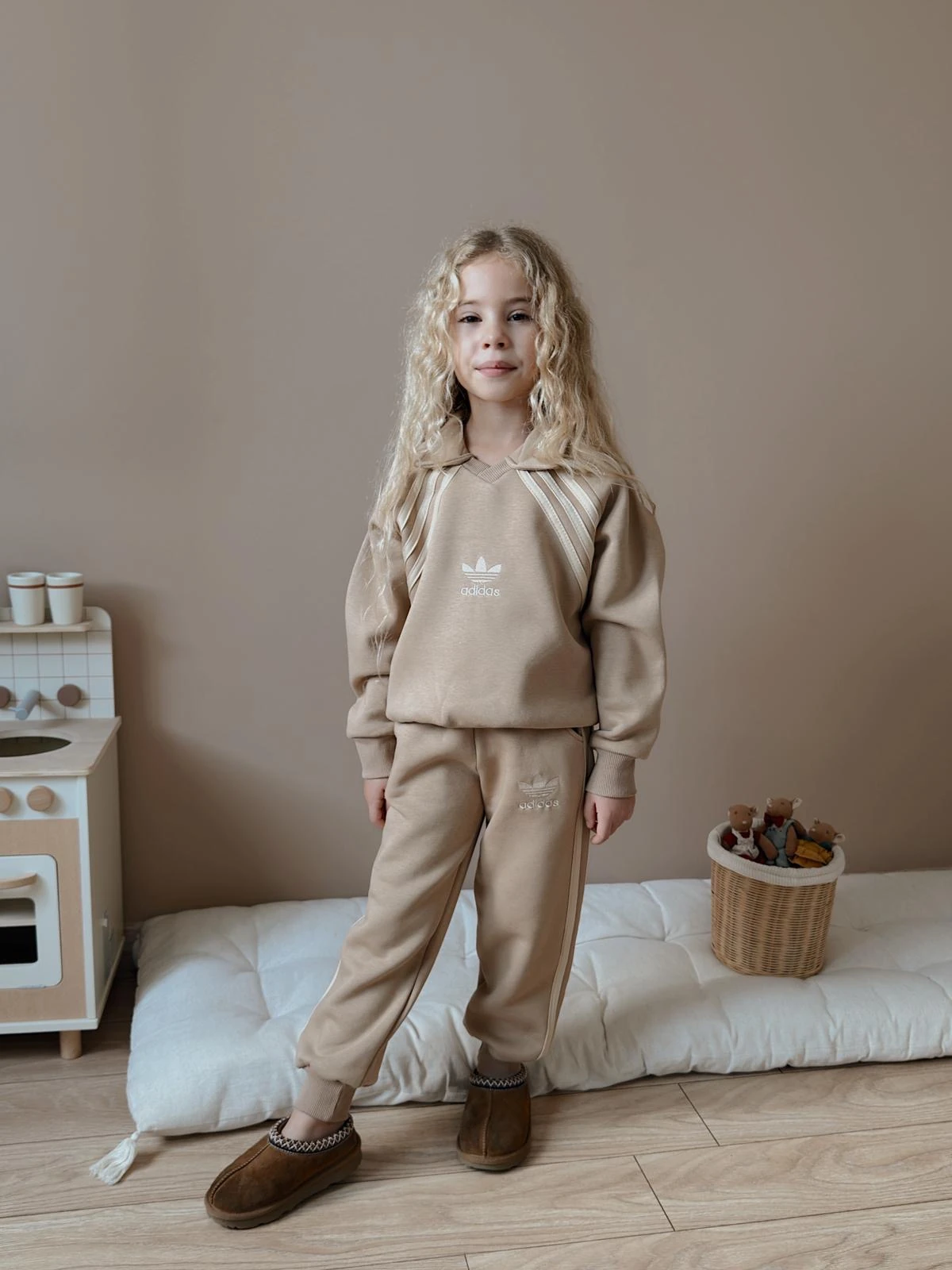 Kız Çocuk Vizon Bej Çizgili Takım