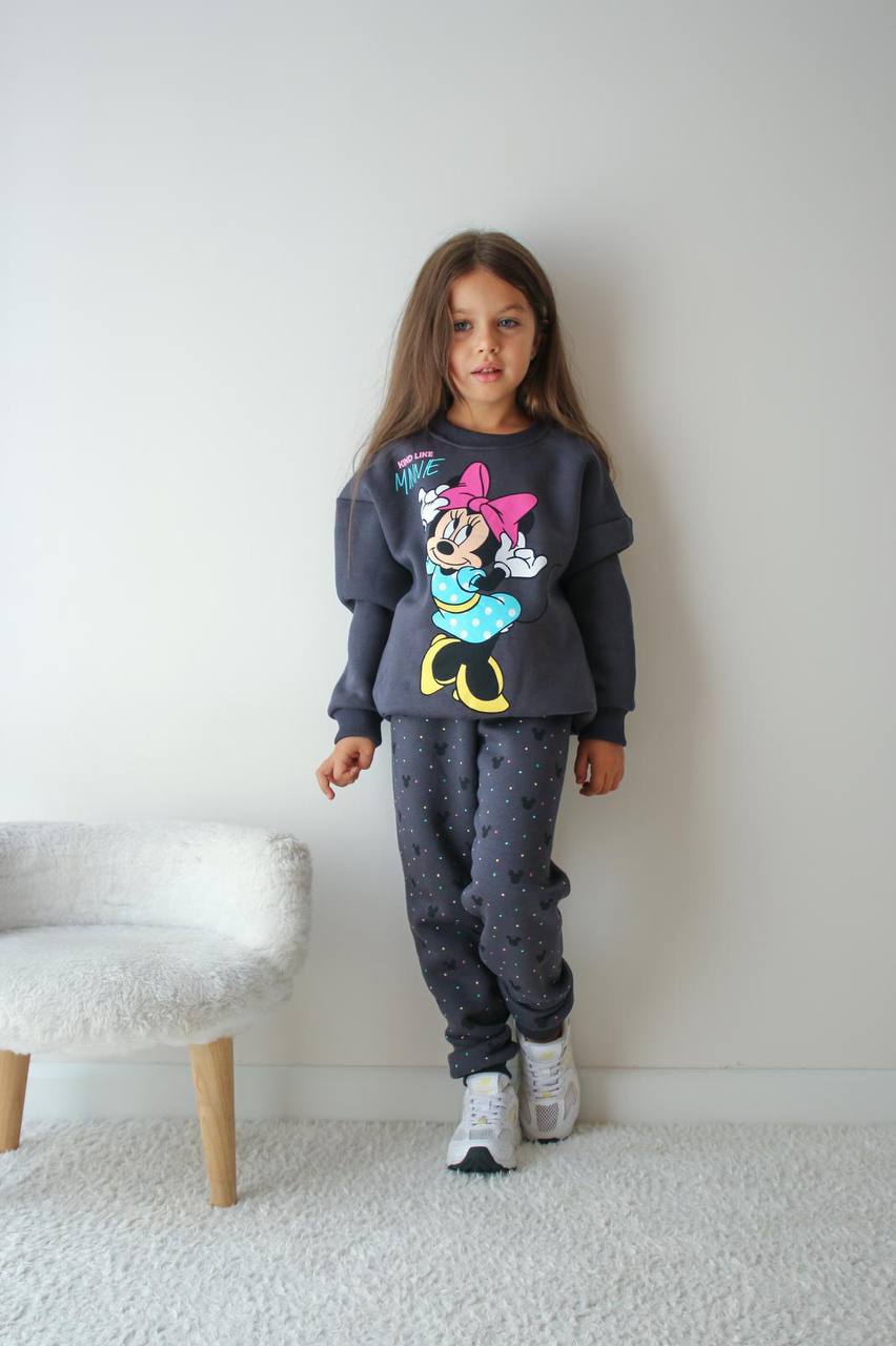 Kız Çocuk Antrasit Minnie Mouse Alt-Üst Takım