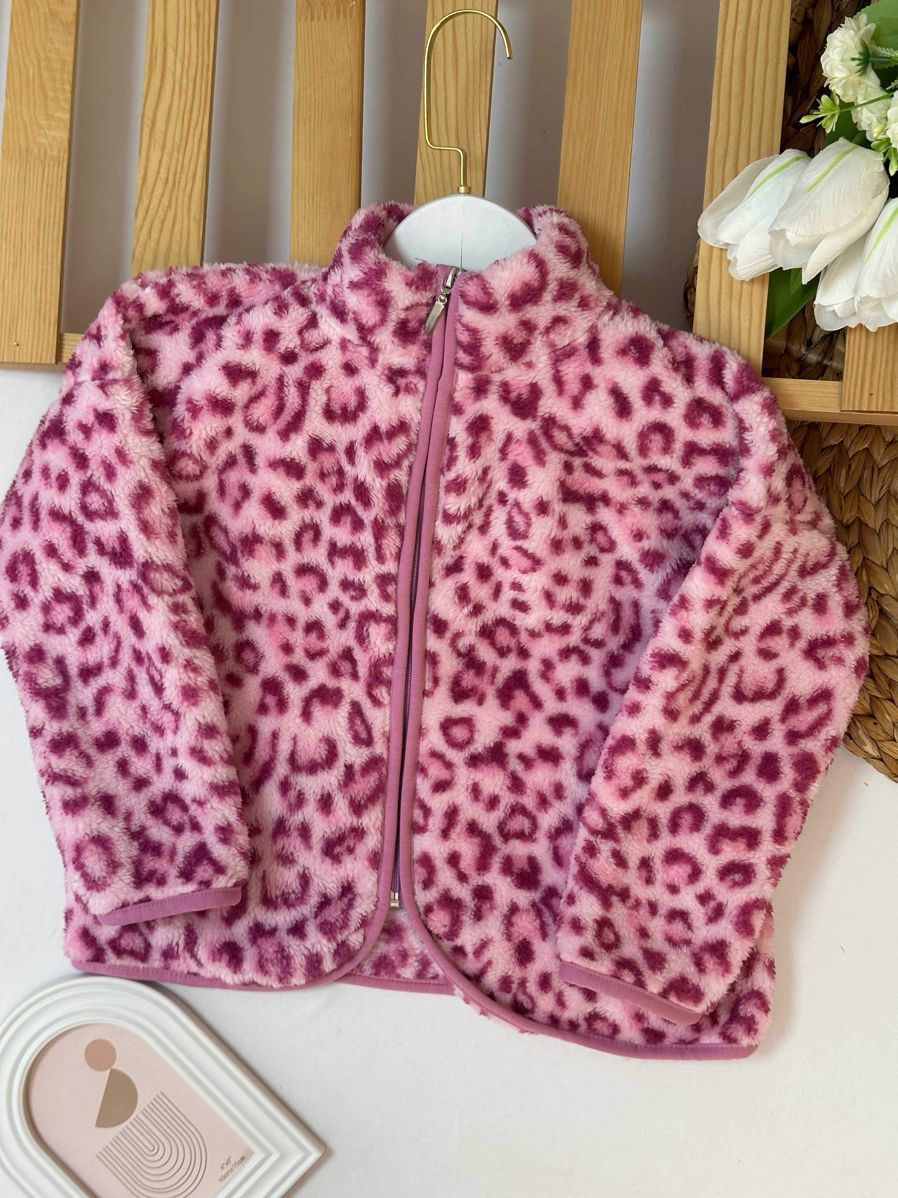 Kız Çocuk Mor Leopar Peluş Hırka
