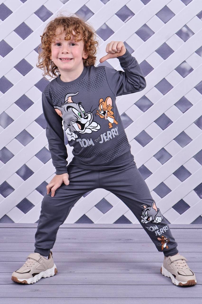 Erkek Çocuk Antrasit Tom ve Jerry Baskılı 2'li Takım