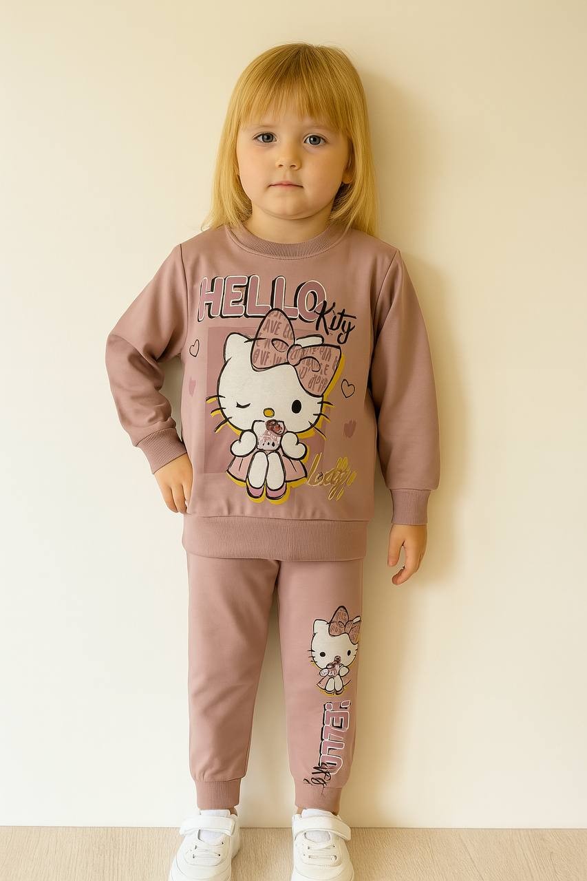 Kız Çocuk Gül Kurusu Hello Kitty Baskılı 2'li Takım