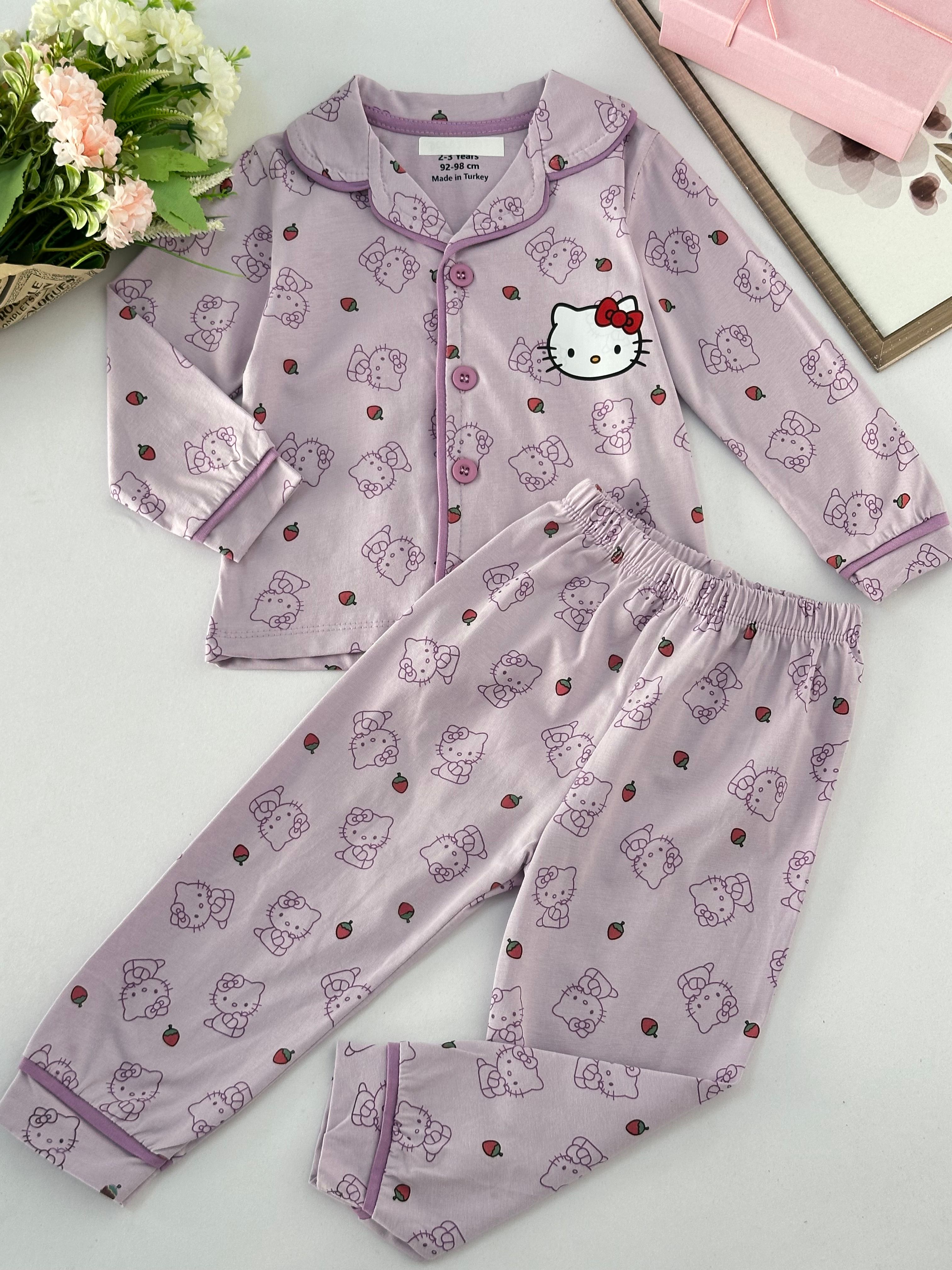 Kız Çocuk Lila Hello Kitty Desenli Pijama Takımı