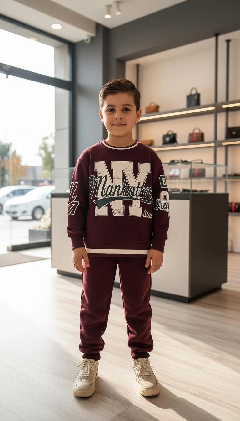 Erkek Çocuk Bordo Manhattan Alt-Üst Takım